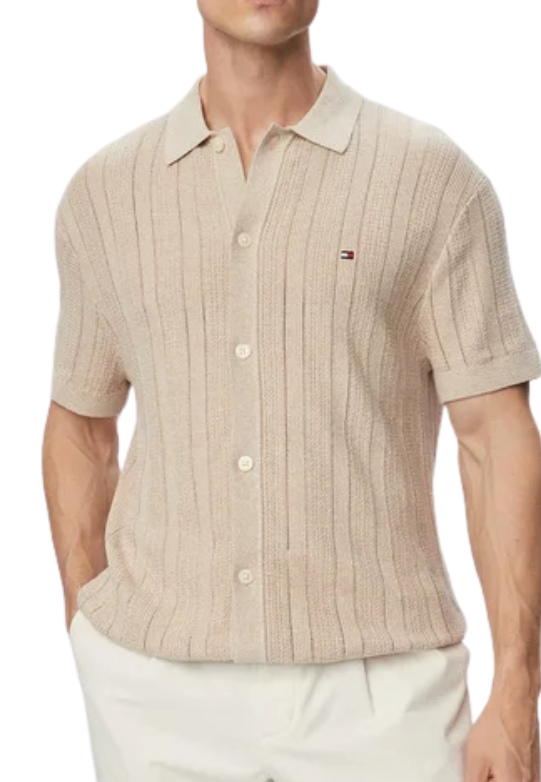 CAMICIA MANICA CORTA PUNTELLATA UOMO BEIGE