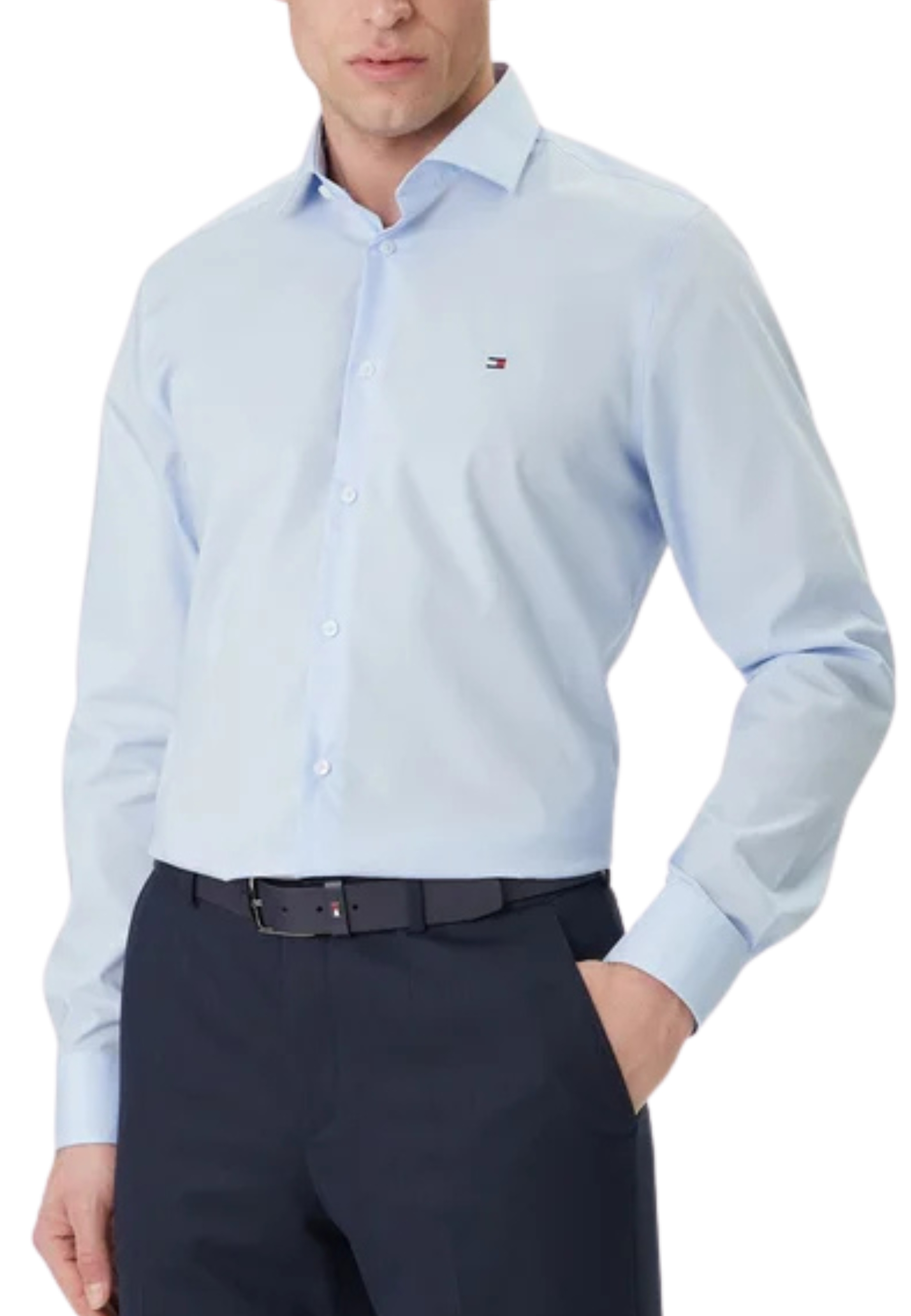 CAMICIA ELEGANTE NON IRON CON LOGO RICAMATO UOMO AZZURRO