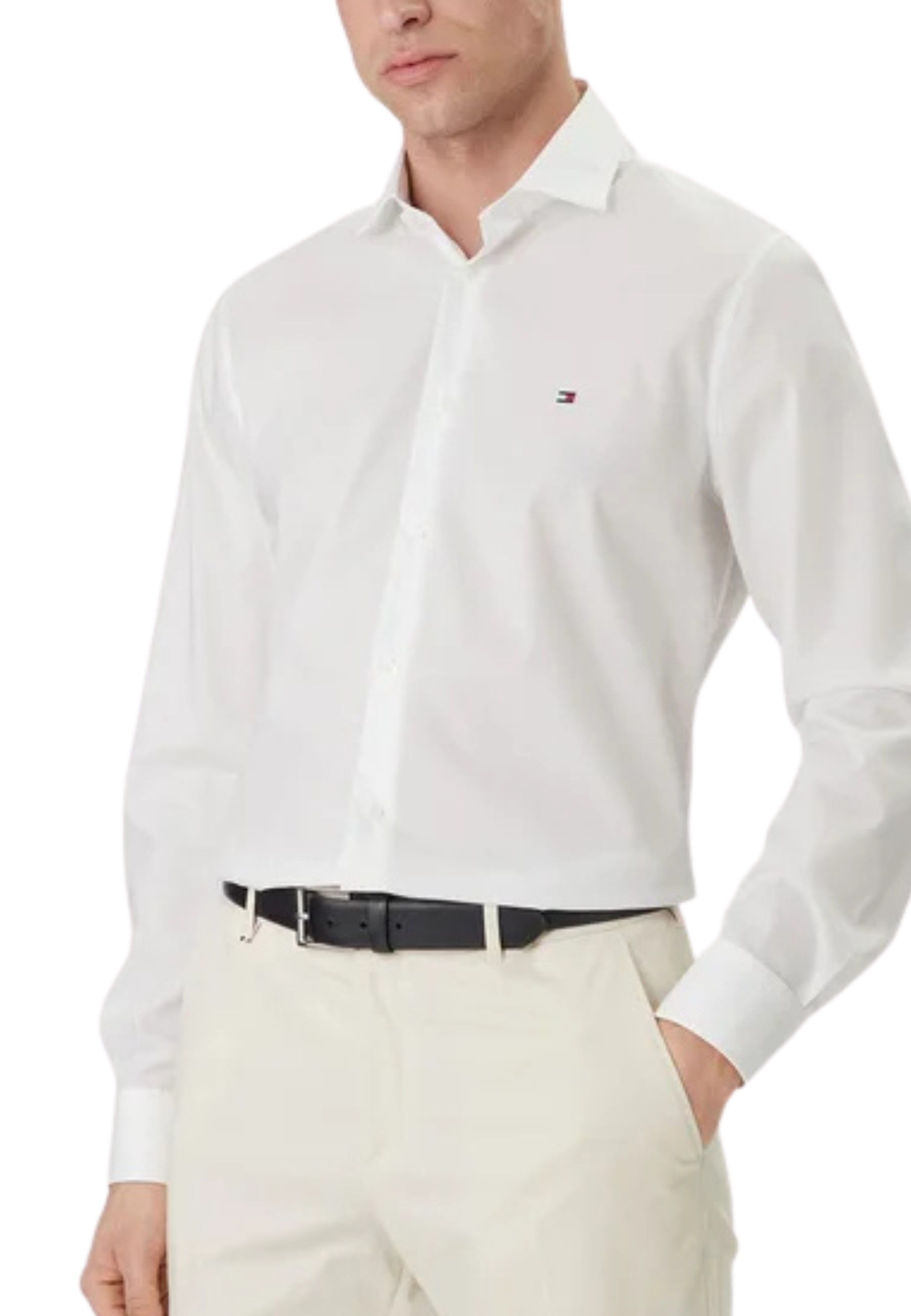CAMICIA ELEGANTE NON IRON CON LOGO RICAMATO UOMO BIANCO