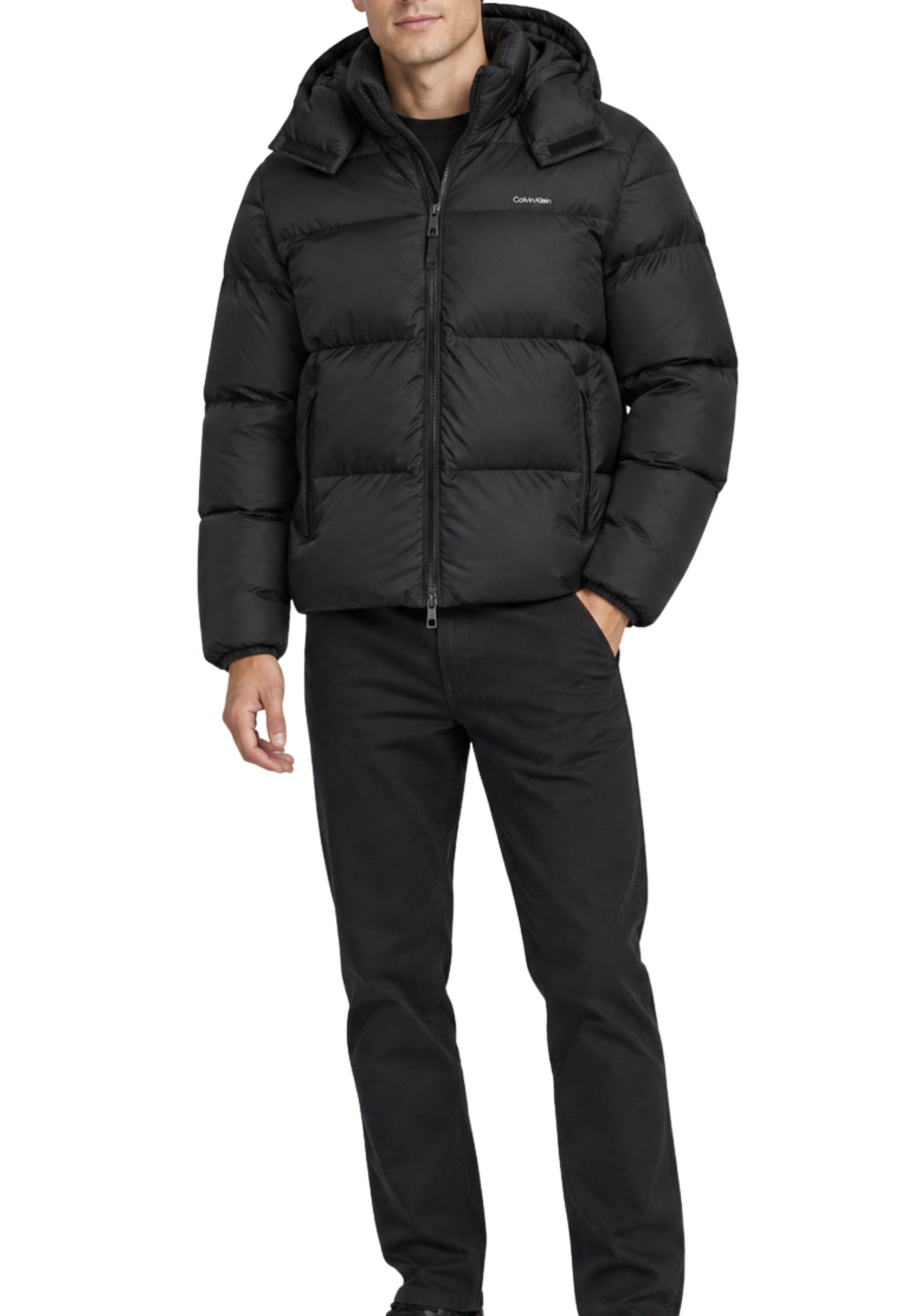 PIUMINO CON CAPPUCCIO IMBOTTITO PIUME UOMO NERO