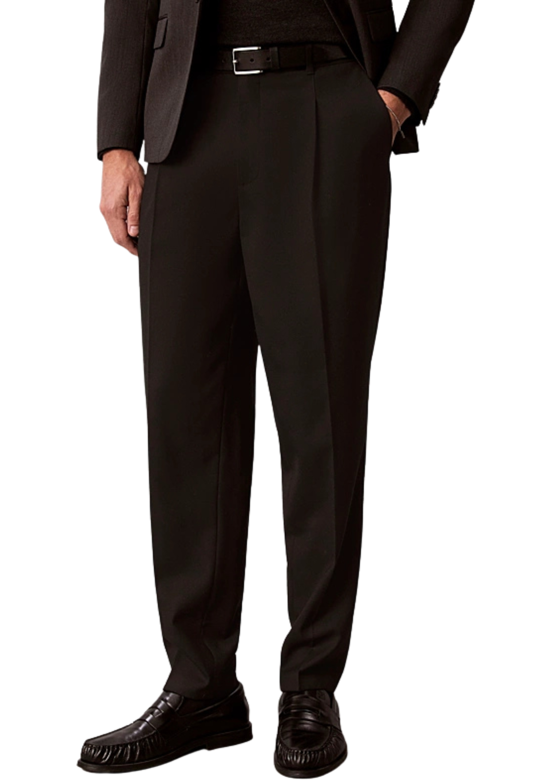 PANTALONI CHINO AFFUSOLATI IN MISTO LANA UOMO NERO