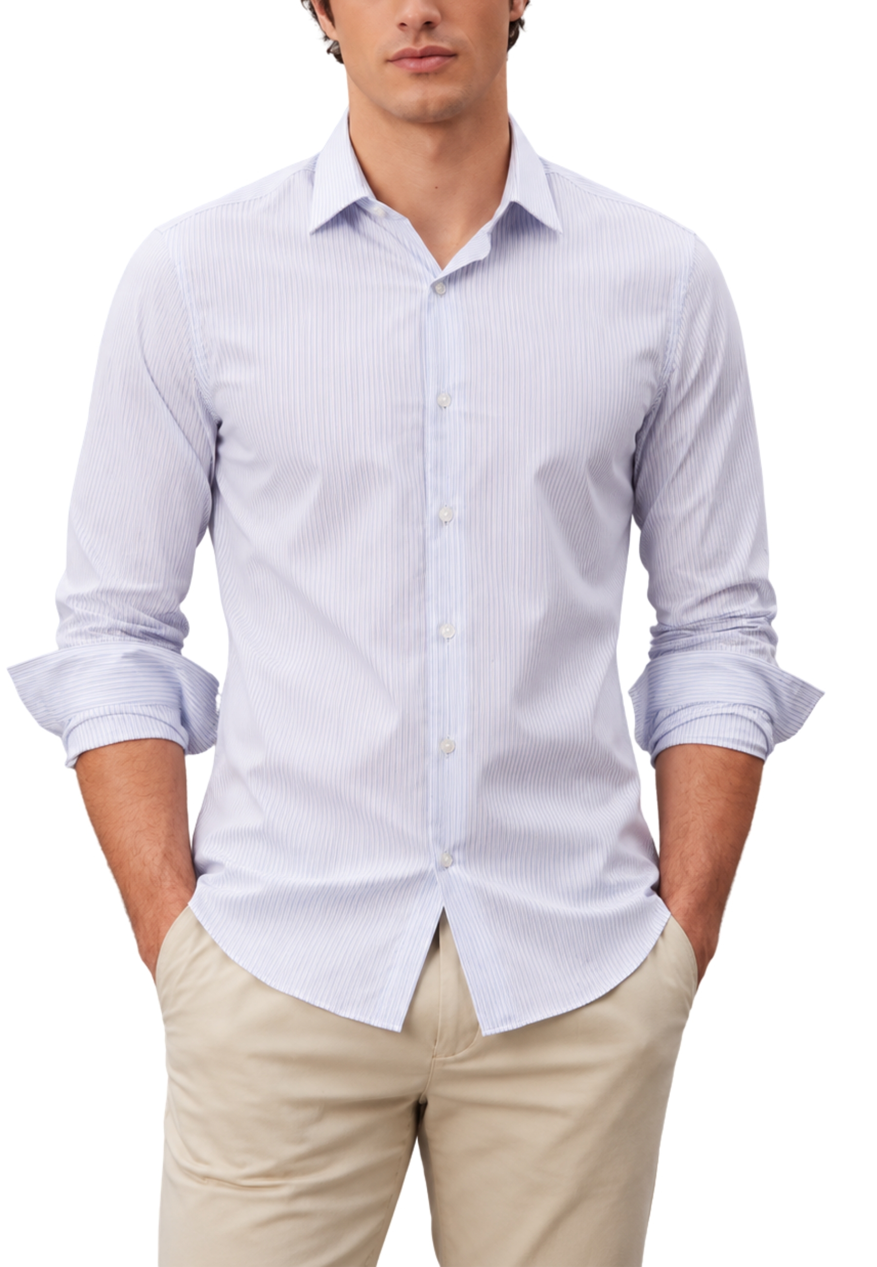 CAMICIA CASUAL SLIM FIT IN POPELINE DI COTONE A RIGHE UOMO BLU