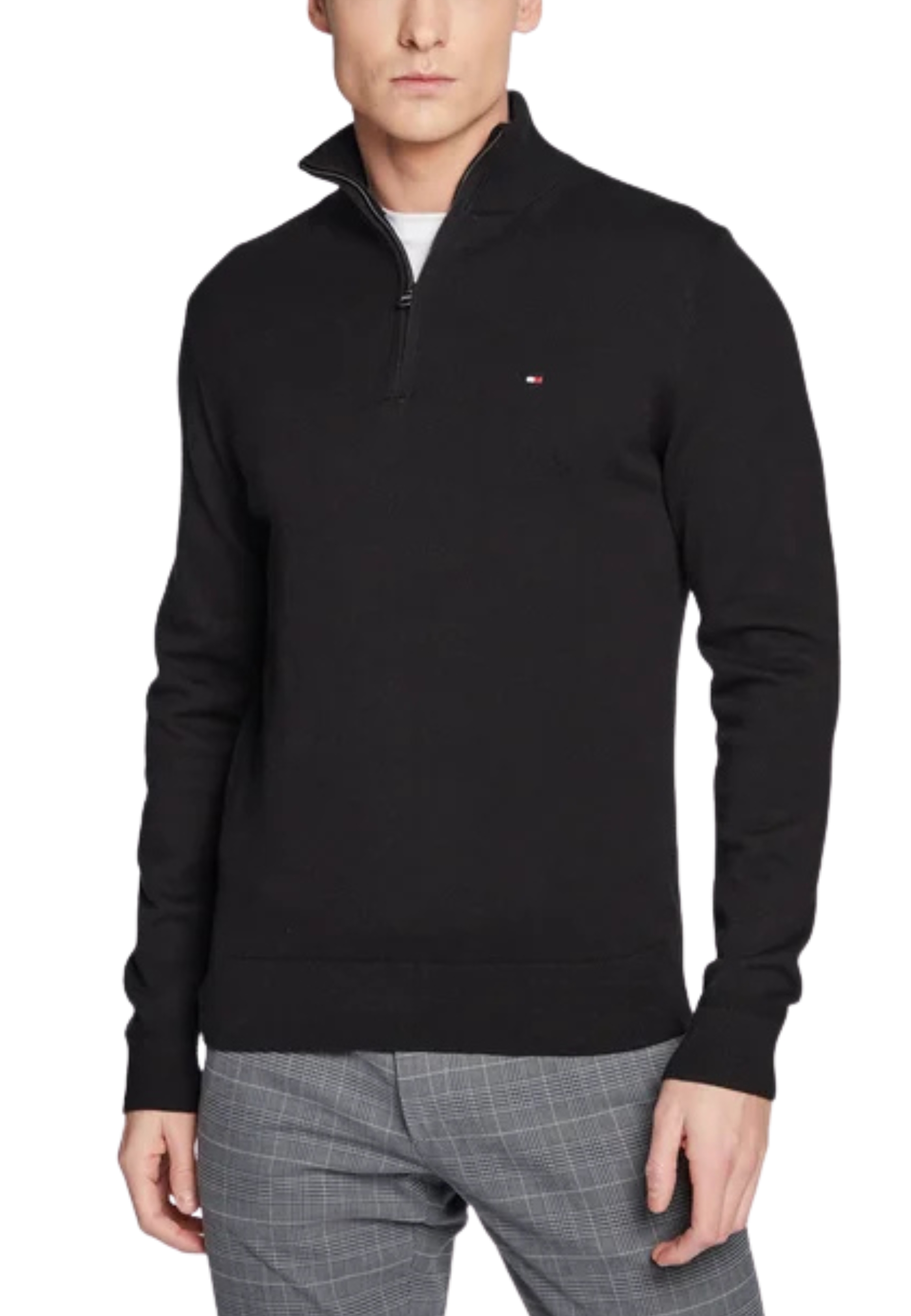 MAGLIA CON COLLO ALTO E MEZZA ZIP UOMO NERO