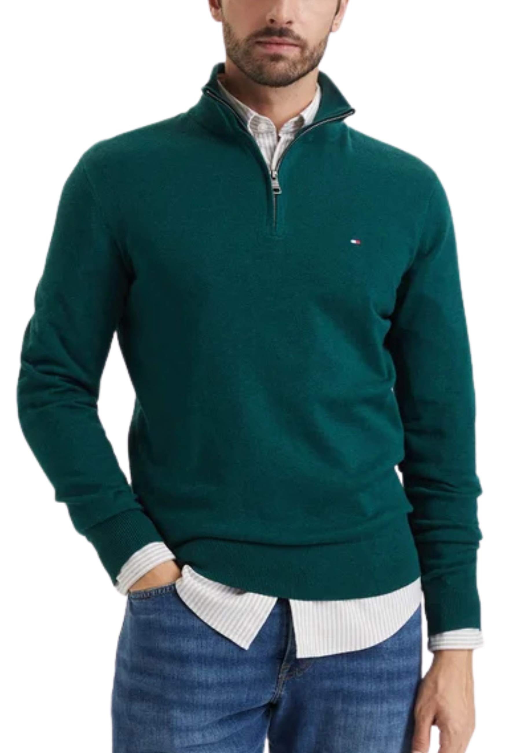 MAGLIA CON COLLO ALTO E MEZZA ZIP UOMO VERDE