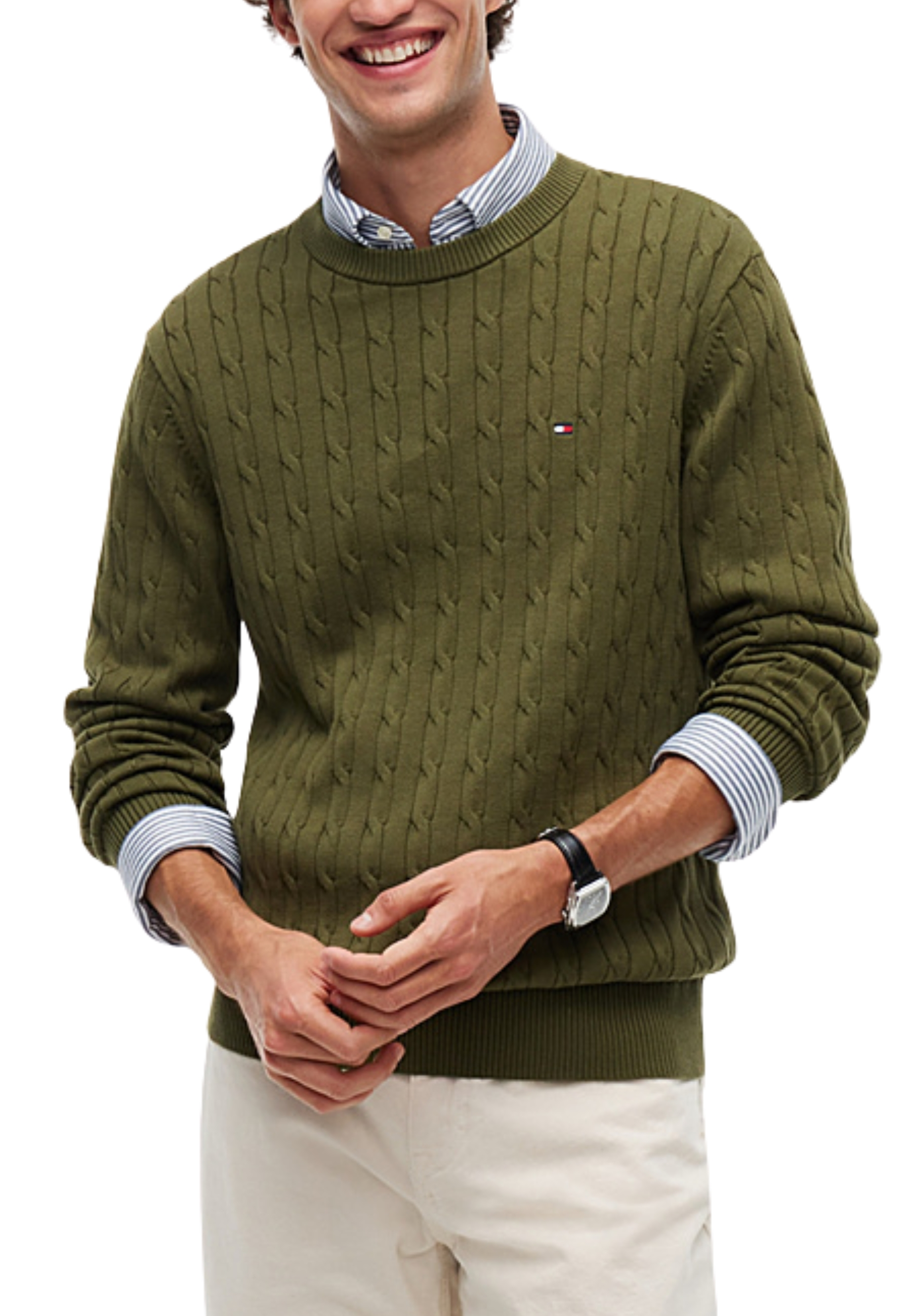 MAGLIA GIROCOLLO A TRECCE UOMO VERDE OLIVA