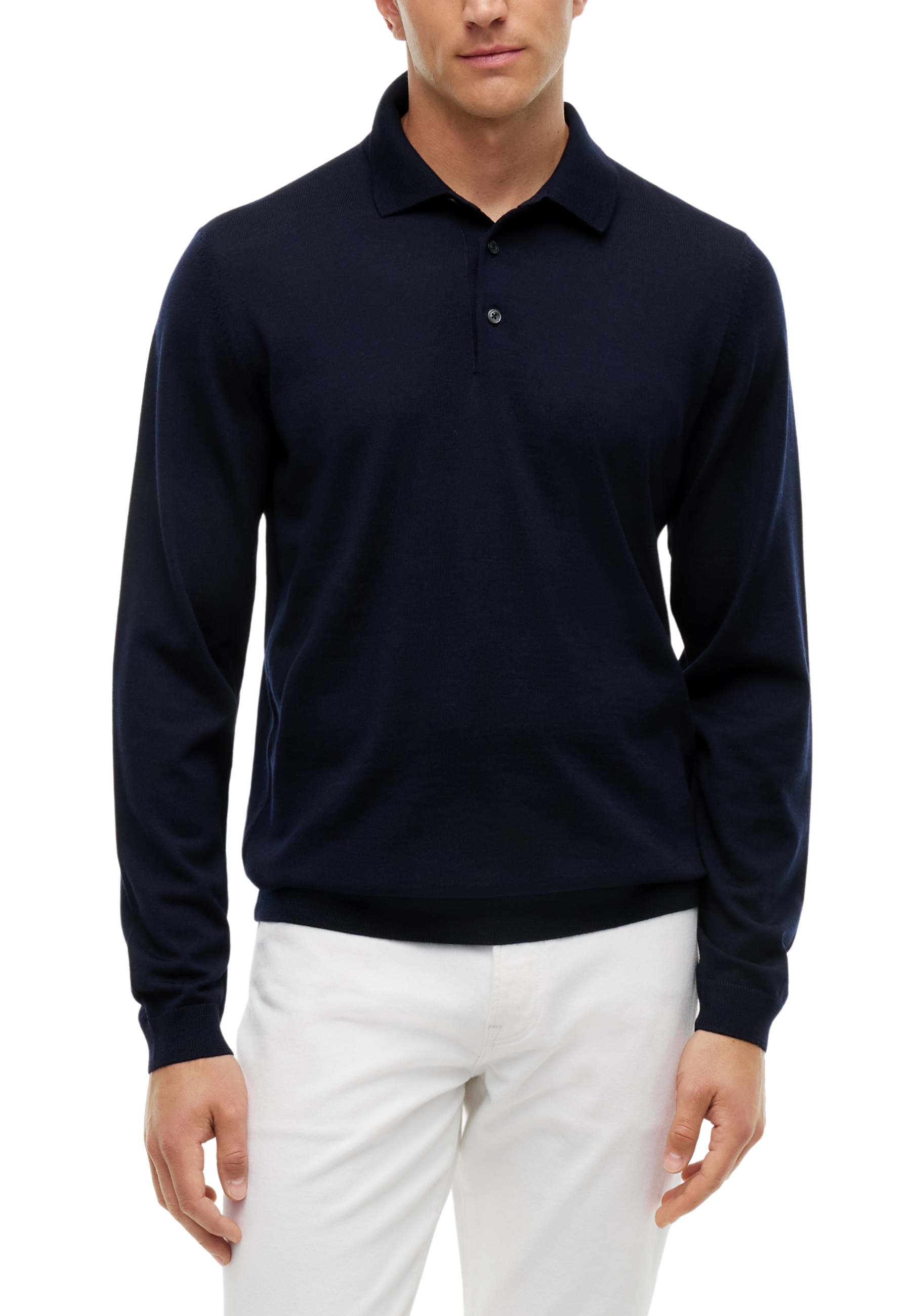 POLO MANICA LUNGA IN LANA PURA UOMO BLU