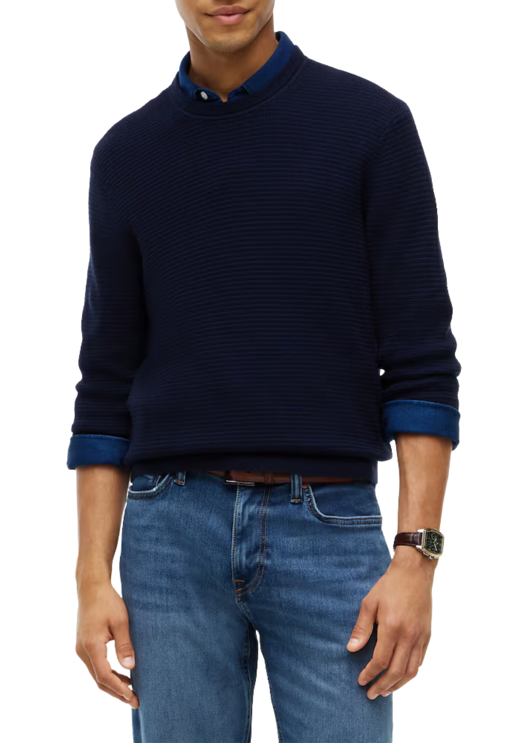 MAGLIA GIROCOLLO LAVORATA CON LOGO UOMO BLU SCURO