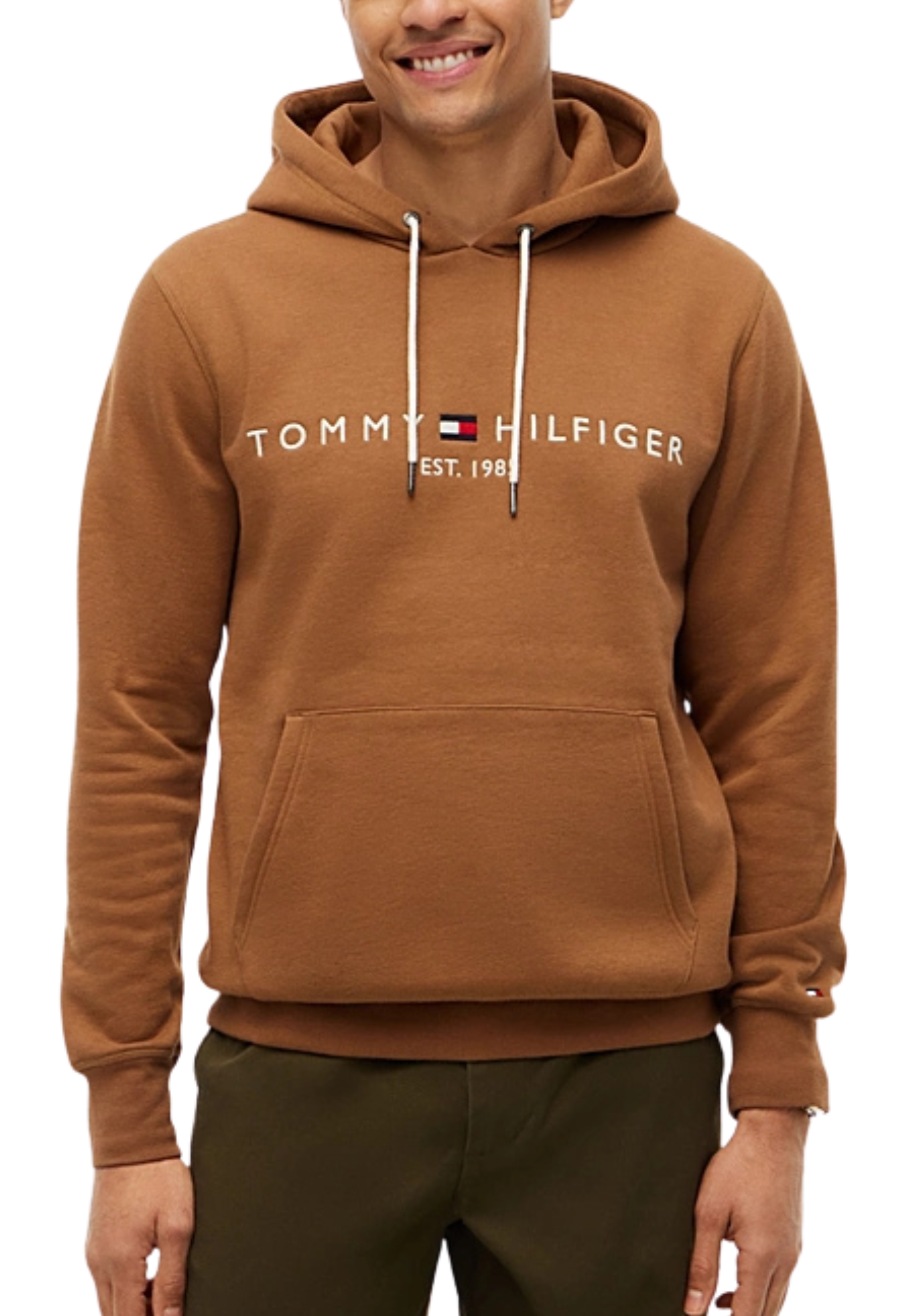 FELPA CON CAPPUCCIO E LOGO RICAMATO UOMO MARRONE