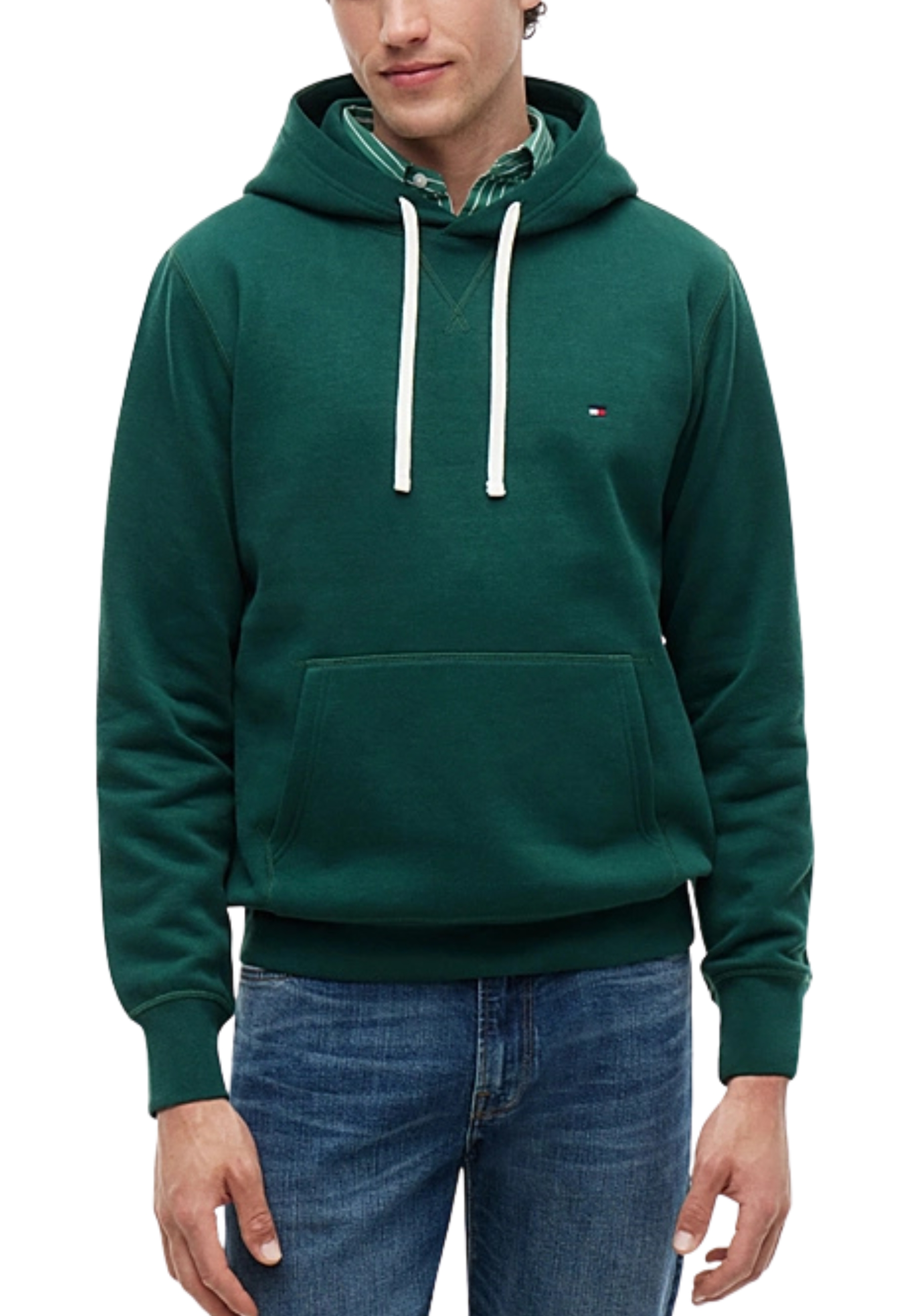 FELPA CON CAPPUCCIO E LOGO RICAMATO UOMO VERDE