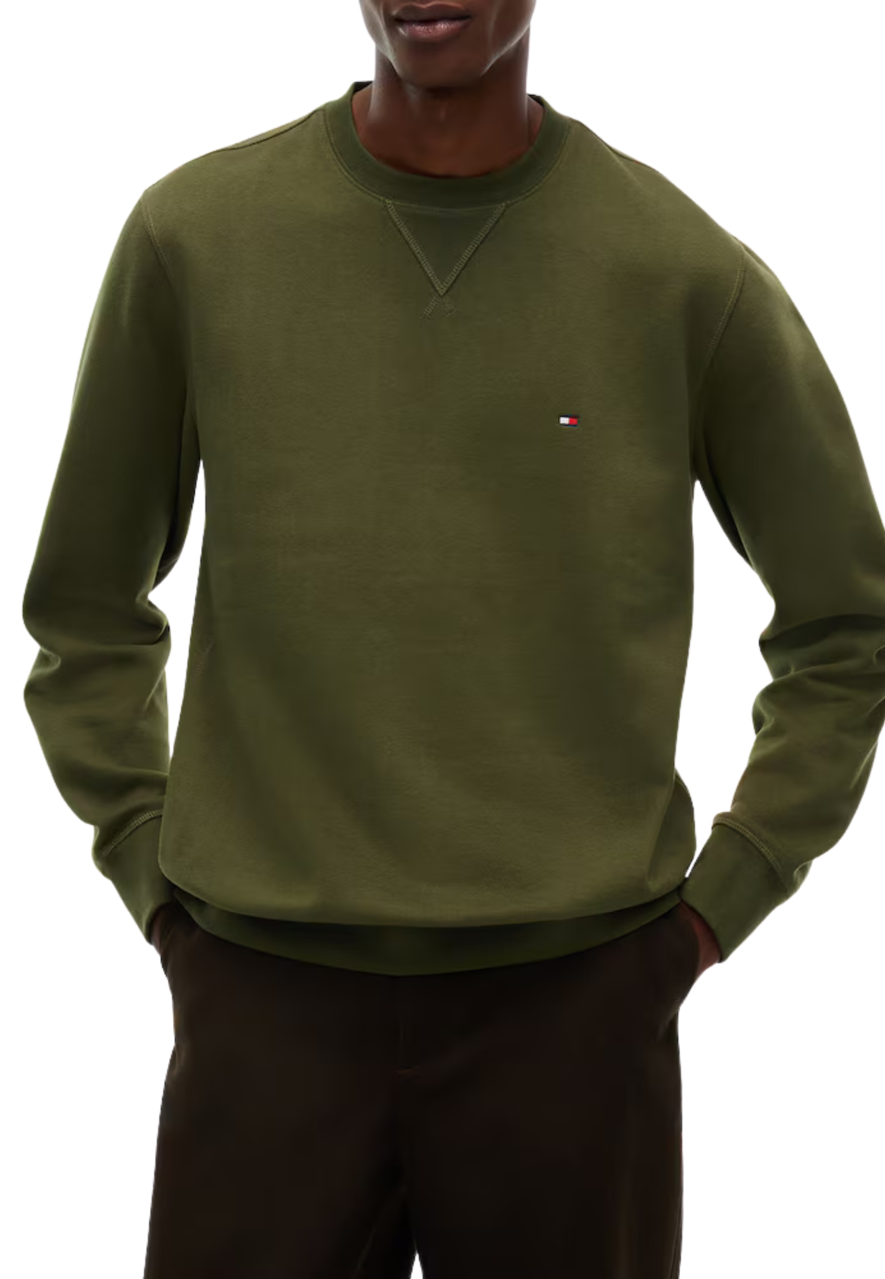 FELPA GIROCOLLO CON MINI LOGO RICAMATO UOMO VERDE OLIVA