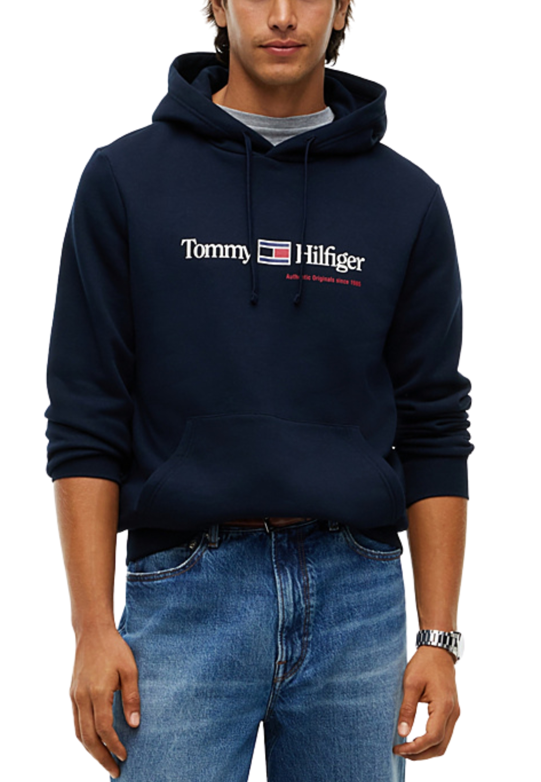 FELPA CON CAPPUCCIO E LOGO FRONTALE UOMO BLU NAVY
