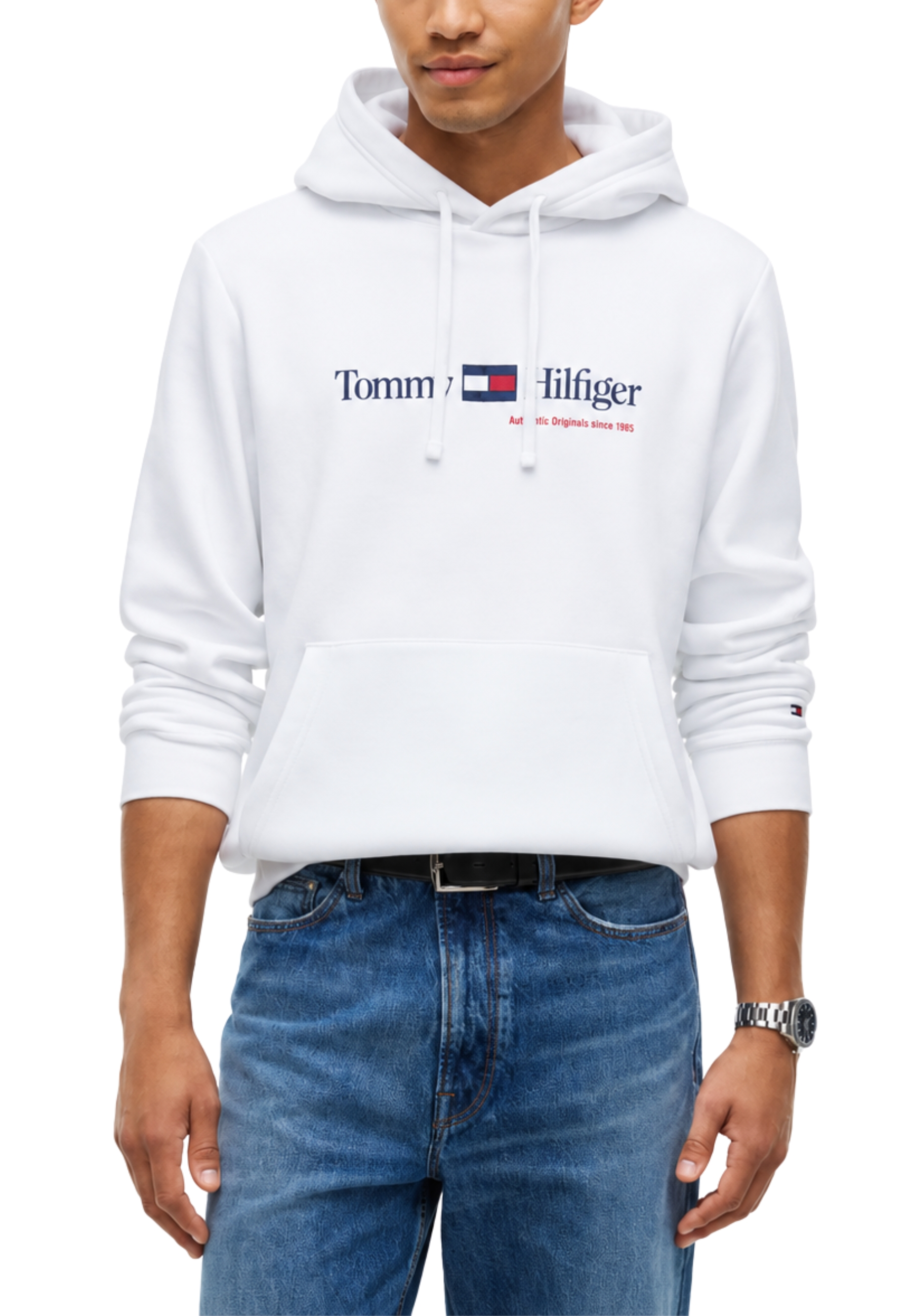 FELPA CON CAPPUCCIO LOGO SUL PETTO UOMO BIANCO
