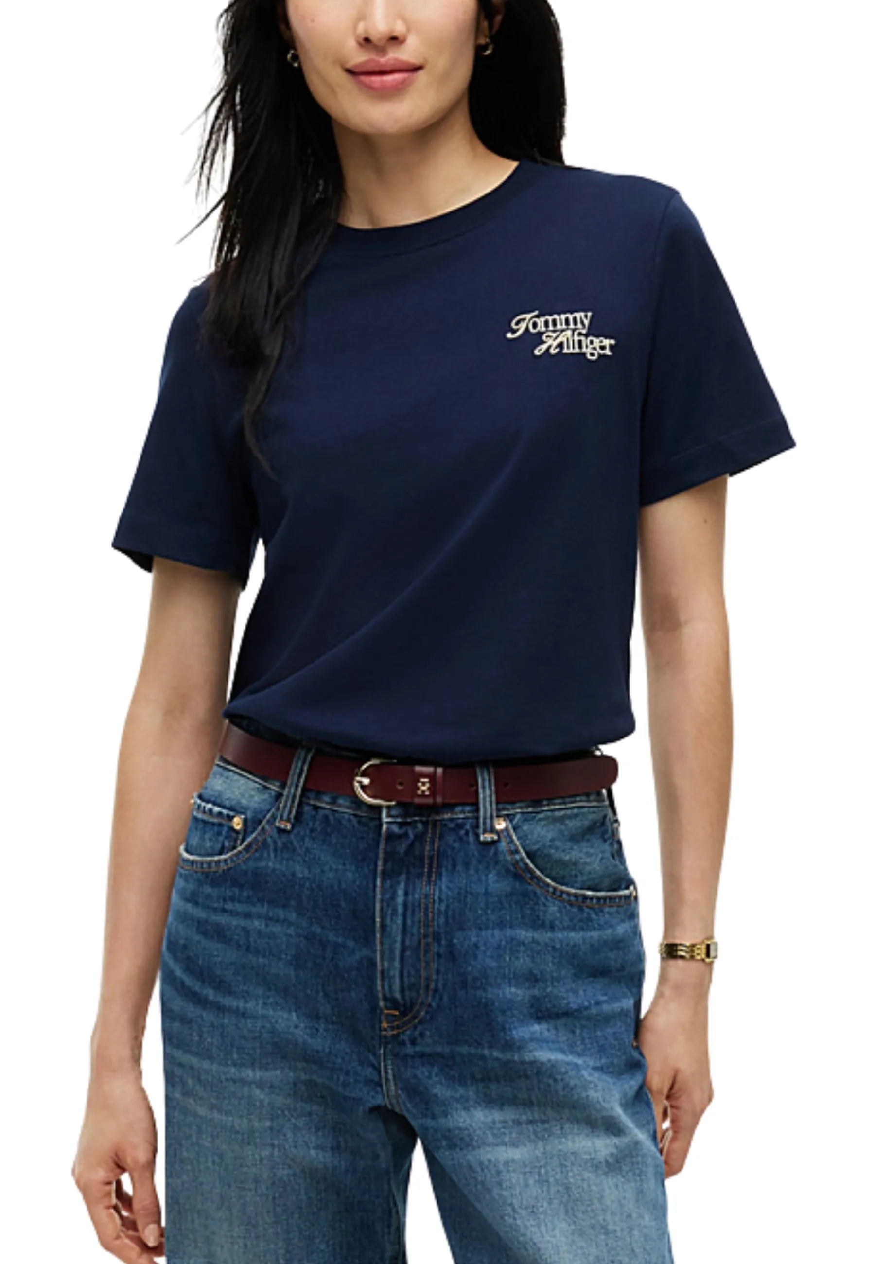 T-SHIRT MANICA CORTA CON LOGO RICAMATO DONNA BLU SCURO
