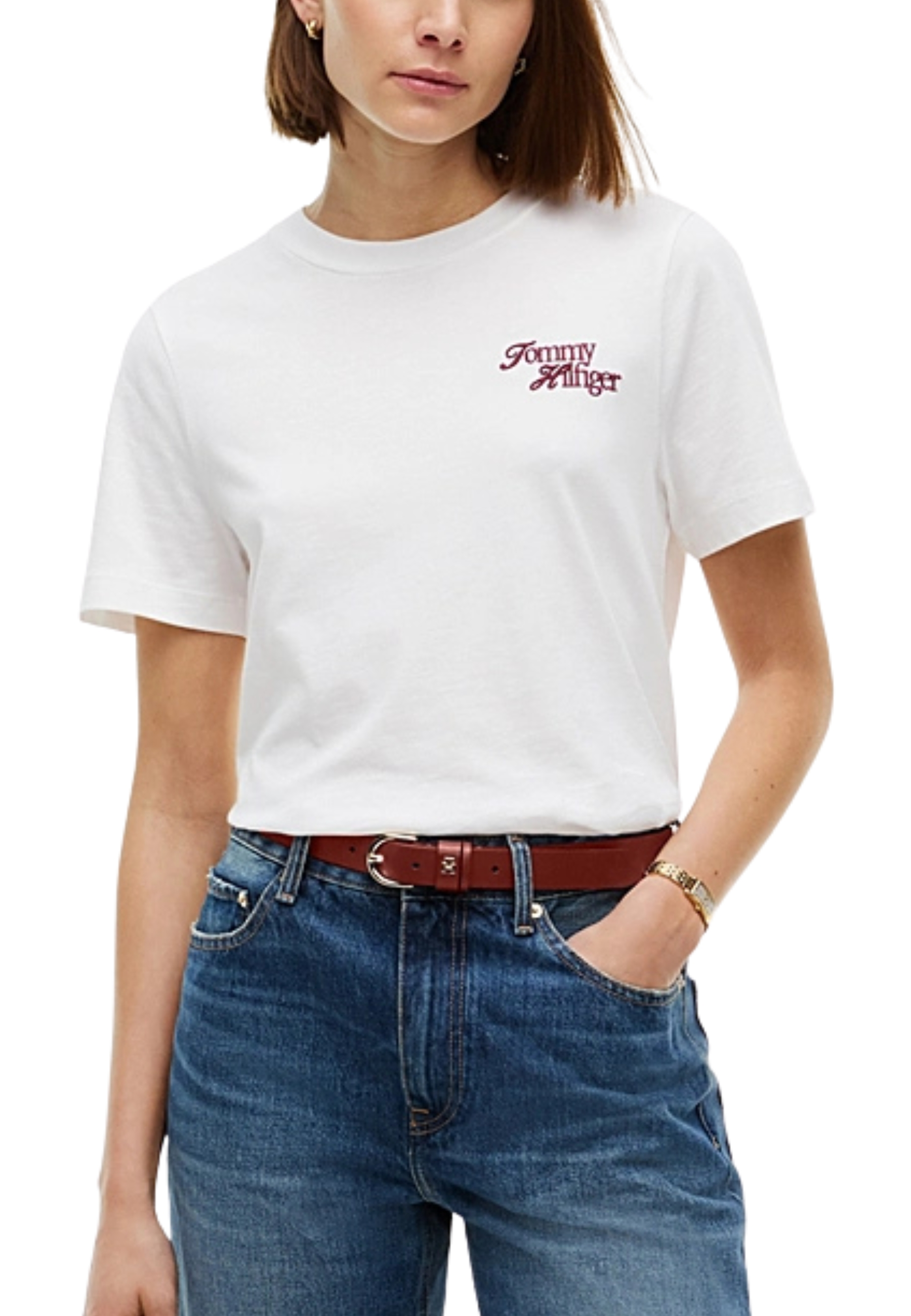 T-SHIRT MANICA CORTA CON LOGO RICAMATO DONNA BIANCO