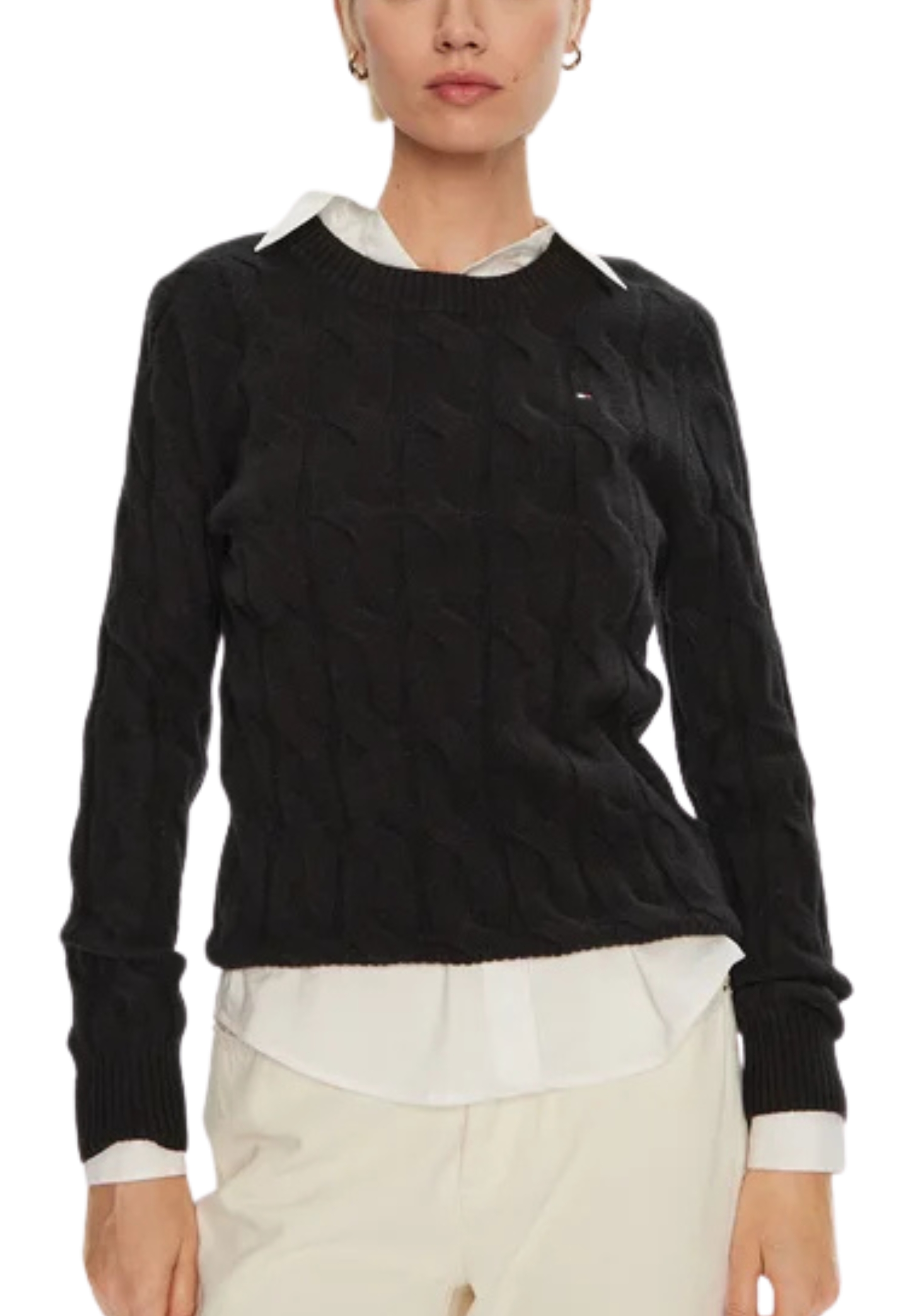 MAGLIA GIROCOLLO A TRECCE DONNA NERO