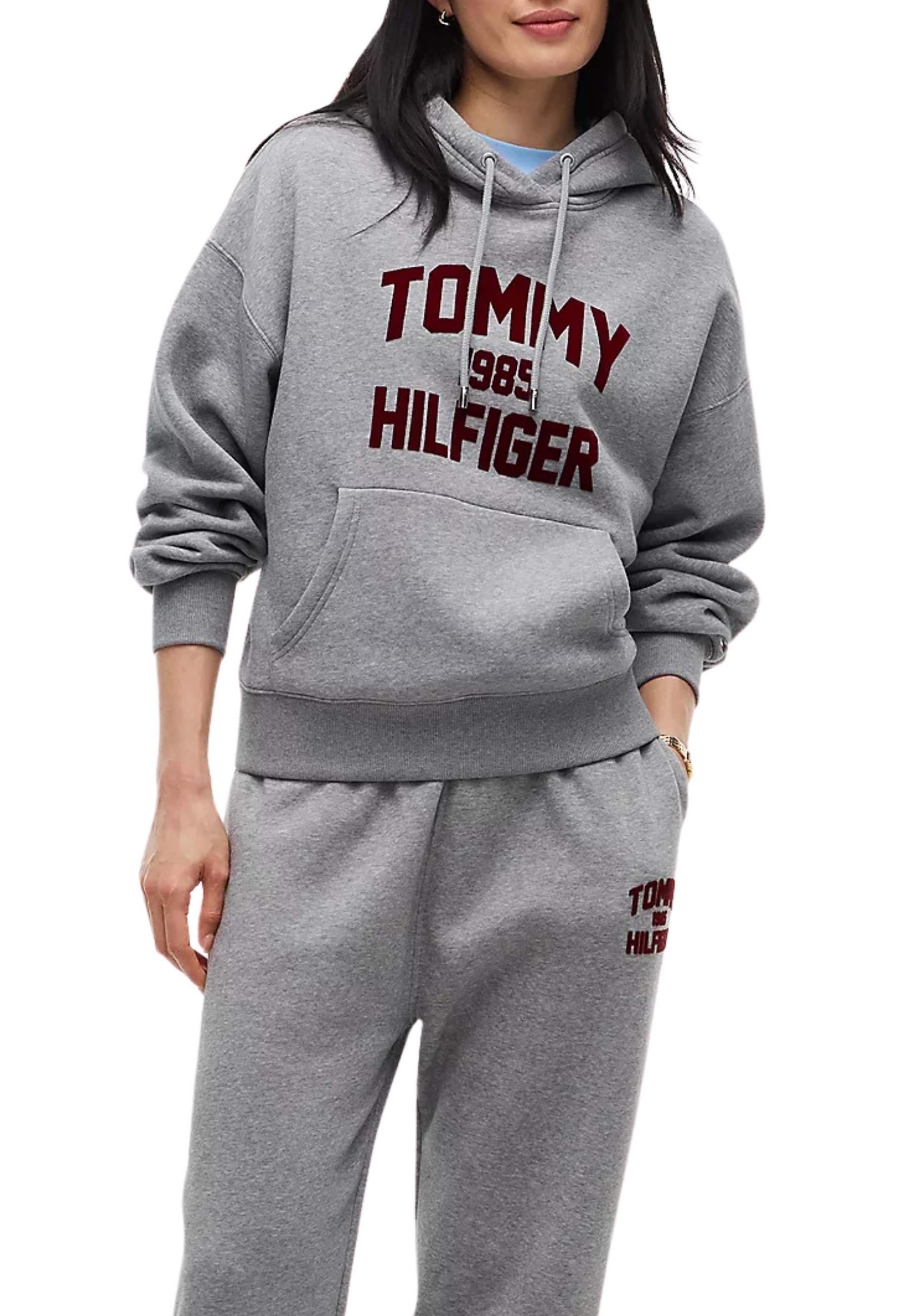 FELPA CON CAPPUCCIO STILE COLLEGE DONNA GRIGIO