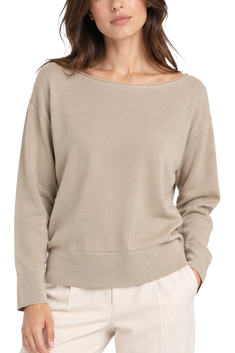MAGLIA CON SCOLLO A BARCHETTA IN LANA VERGINE DONNA BEIGE