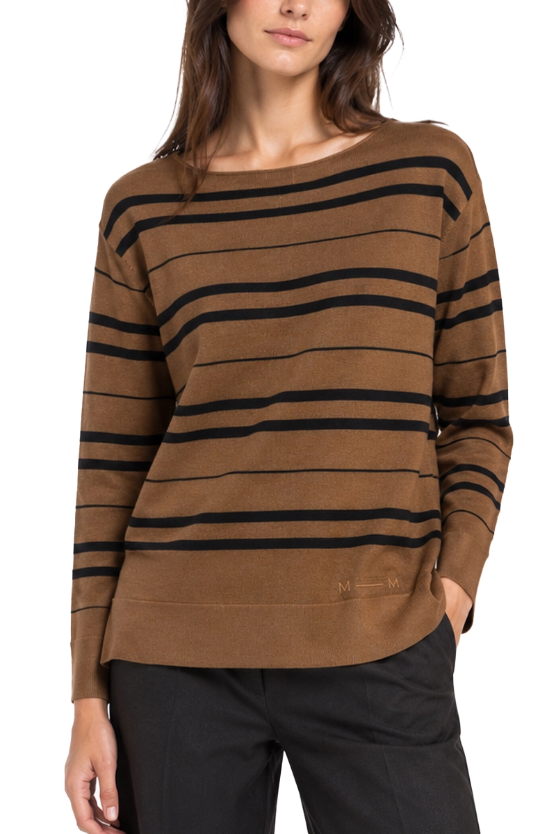 MAGLIA CON SCOLLO A BARCHETTA IN LANA VERGINE DONNA MARRONE