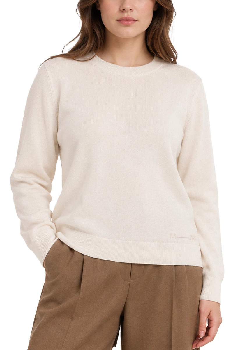 MAGLIA GIROCOLLO CON LOGO TONO SU TONO IN LANA VERGINE DONNA AVORIO