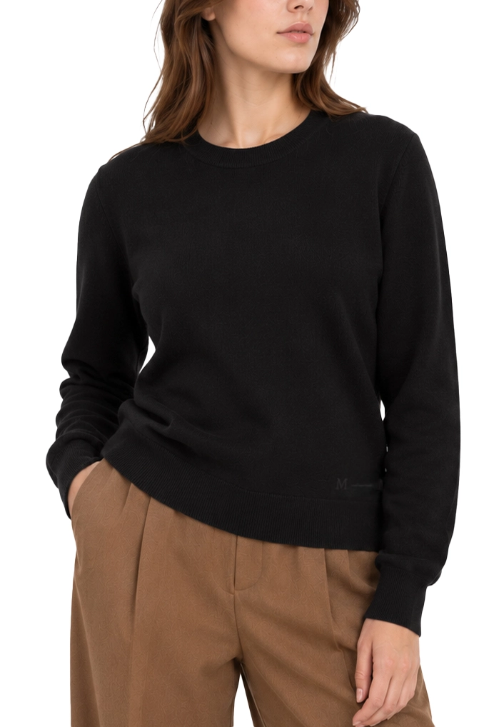MAGLIA GIROCOLLO CON LOGO TONO SU TONO IN LANA VERGINE DONNA NERO
