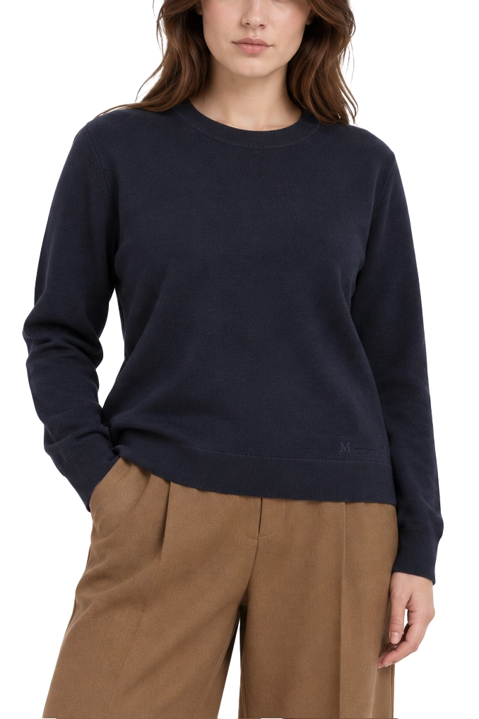 MAGLIA GIROCOLLO CON LOGO TONO SU TONO IN LANA VERGINE DONNA BLU