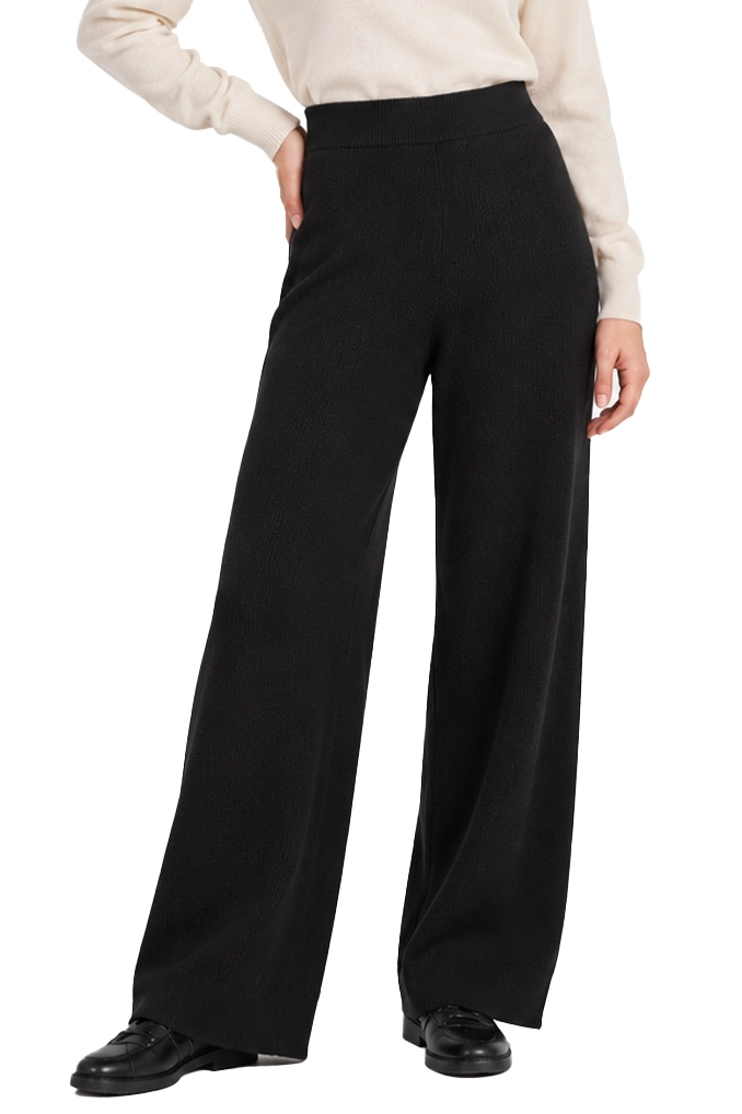PANTALONI PALAZZO IN MAGLIA DI MISTO VISCOSA DONNA NERO