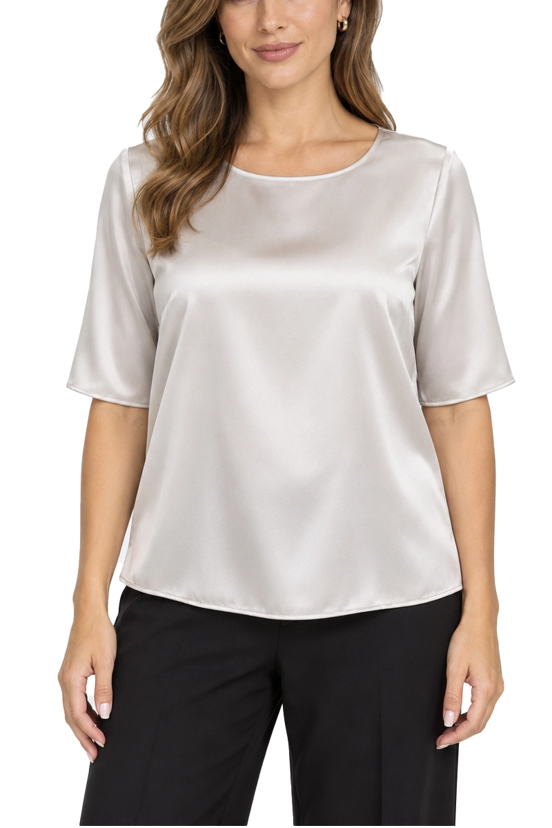 BLUSA MANICA CORTA IN SETA SATINATA DONNA GRIGIO