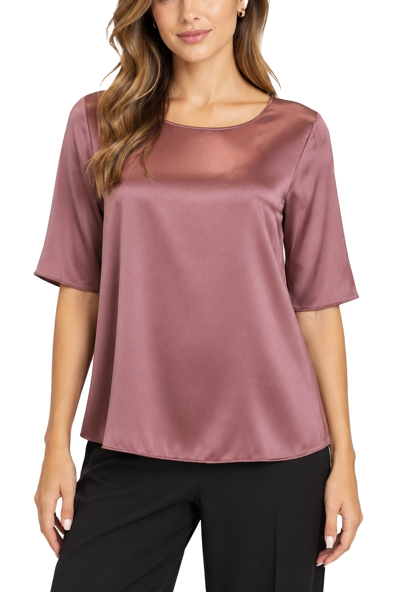 BLUSA MANICA CORTA IN SETA SATINATA DONNA ROSA