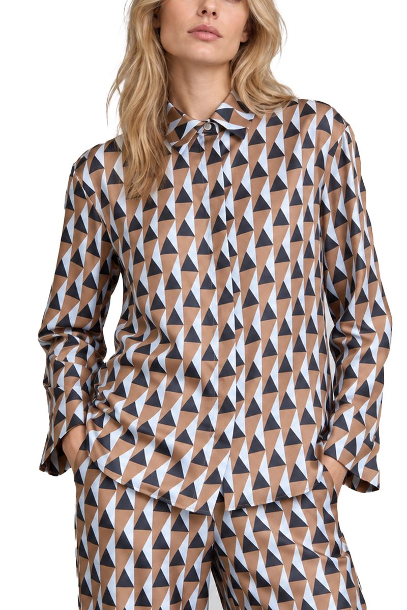 CAMICIA SVASATA IN SETA CON STAMPA ALL OVER DONNA MARRONE