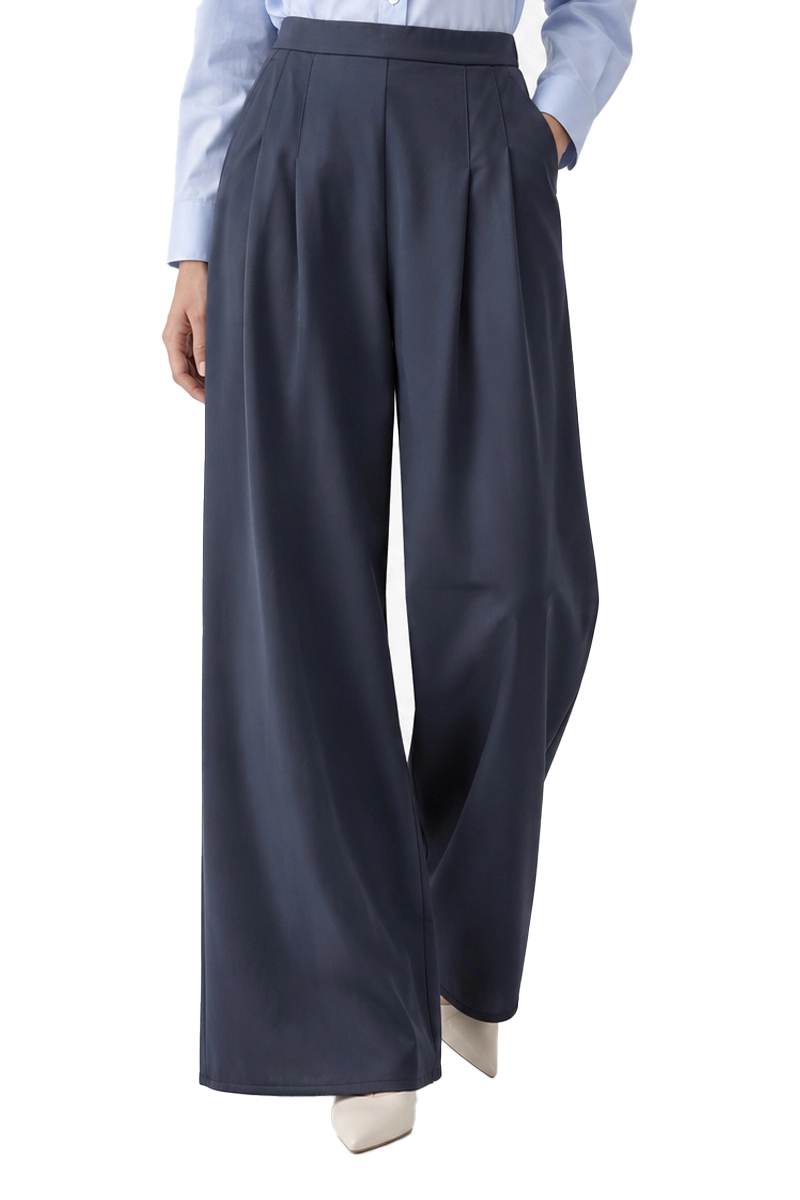 PANTALONI PALAZZO IN MISTO MODAL E COTONE  DONNA BLU