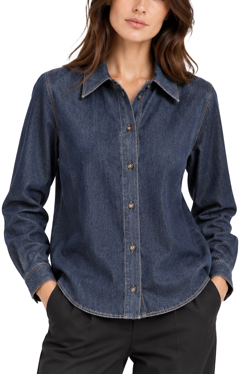 CAMICIA IN JERSEY EFFETTO DENIM DONNA BLU