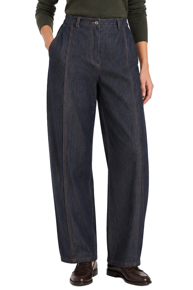 PANTALONI PALAZZO STILE BARREL IN JERSEY EFFETTO DENIM DONNA BLU