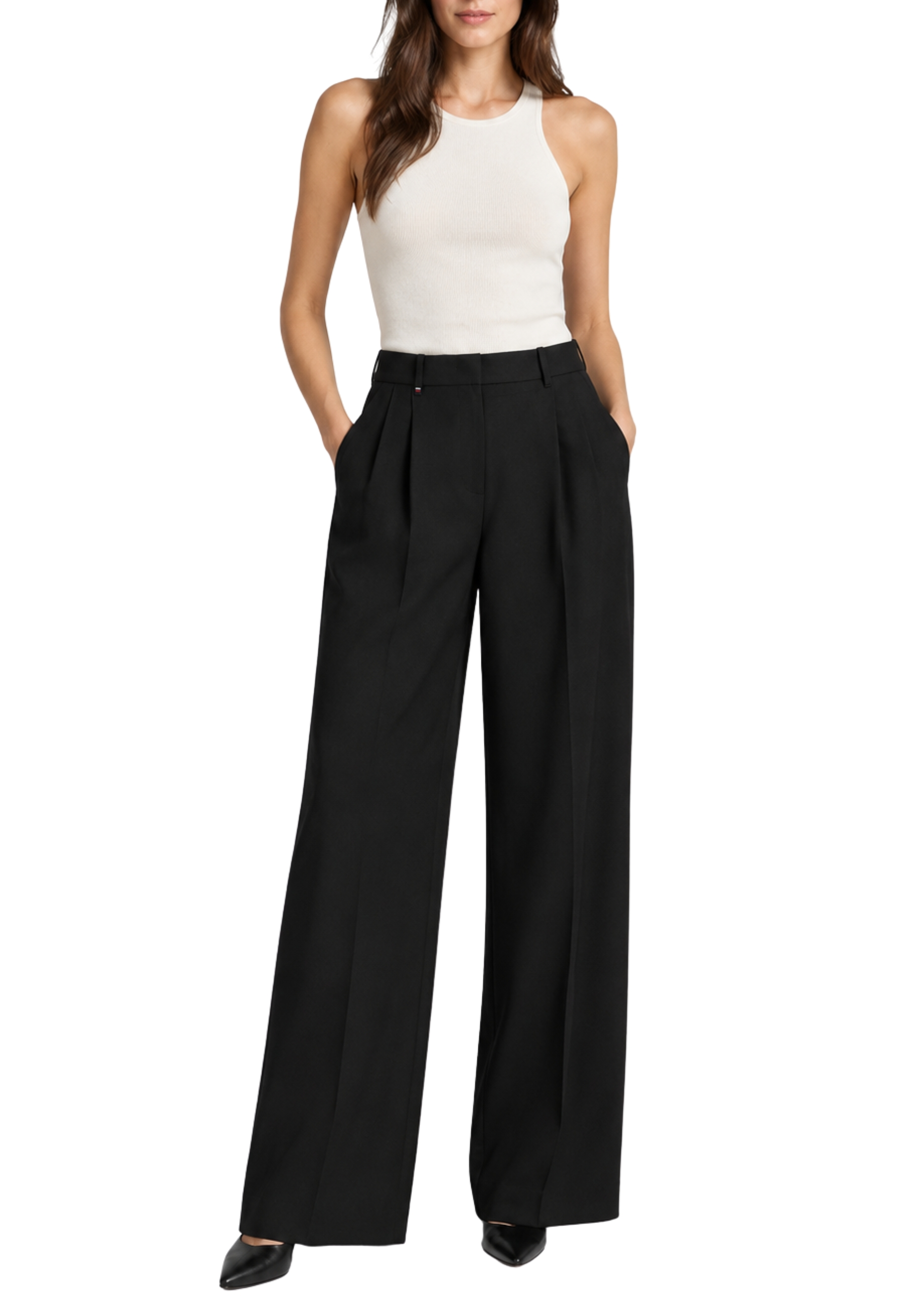 PANTALONI PALAZZO IN TWILL CON PIEGHE DONNA NERO