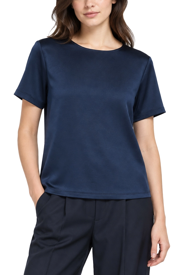 T-SHIRT MANICA CORTA GIROCOLLO IN RASO CON INSERTO SUL RETRO DONNA BLU