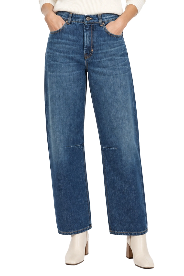 JEANS REGULAR BARREL LEG CON PINCES DONNA BLU