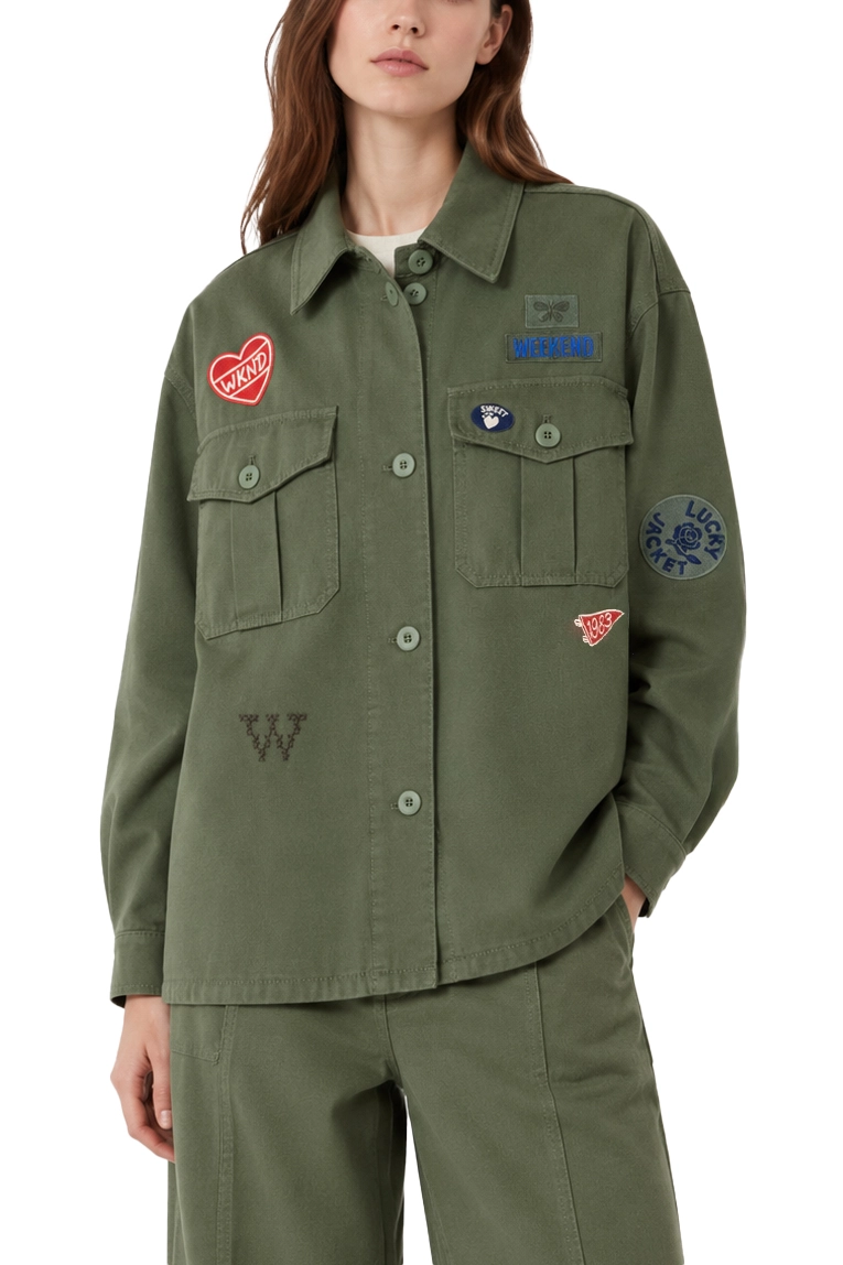 GIACCA CORTA A CAMICIA CON PATCH APPLICATI DONNA VERDE