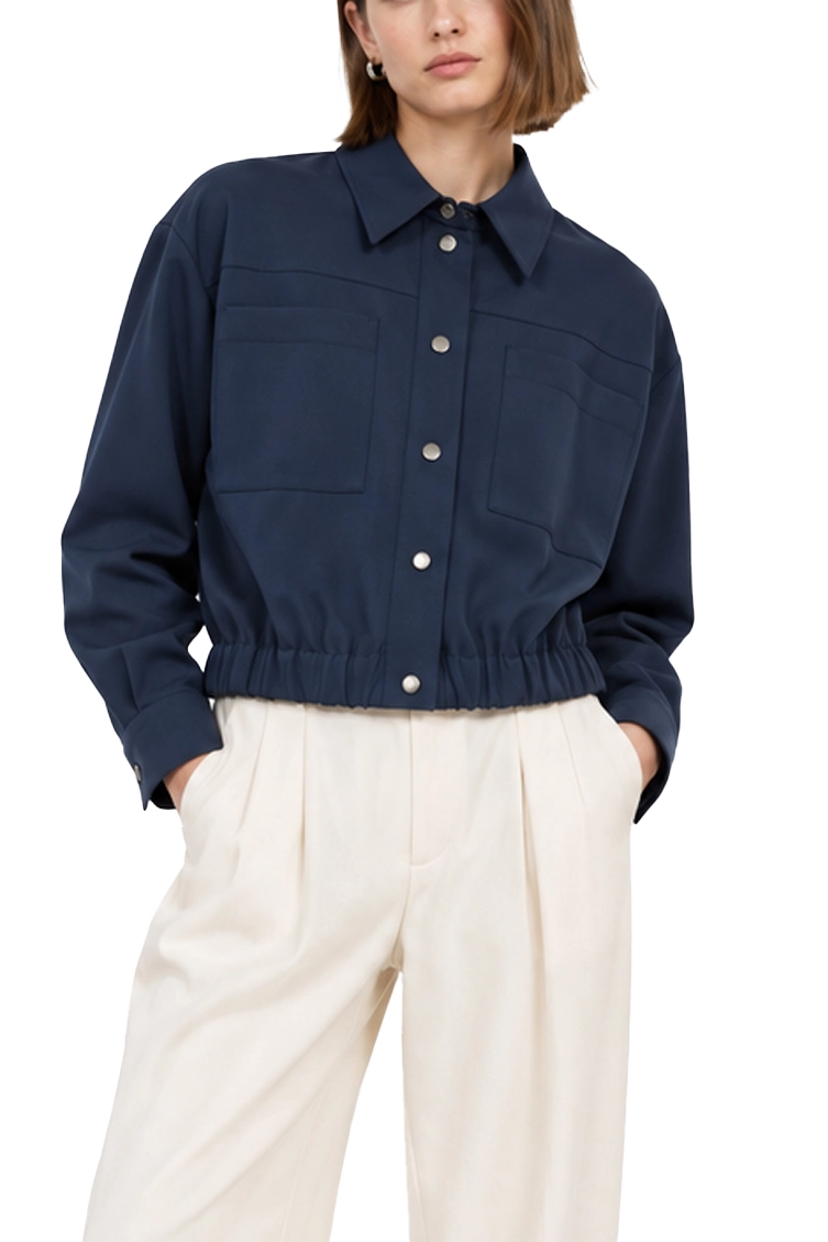 GIACCA CORTA MODELLO BOXY CROP IN PURA LANA DONNA BLU