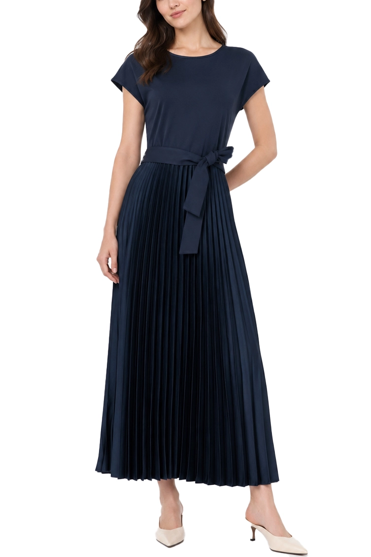 VESTITO LUNGO FIT AND FLARE CON GONNA PLISSÉ DONNA BLU