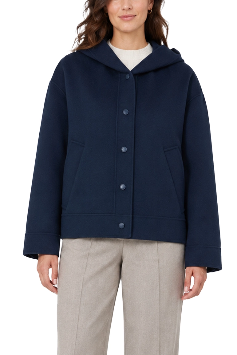 GIACCA CORTA BOXY CROPPED IN LANA CON CAPPUCCIO DONNA BLU
