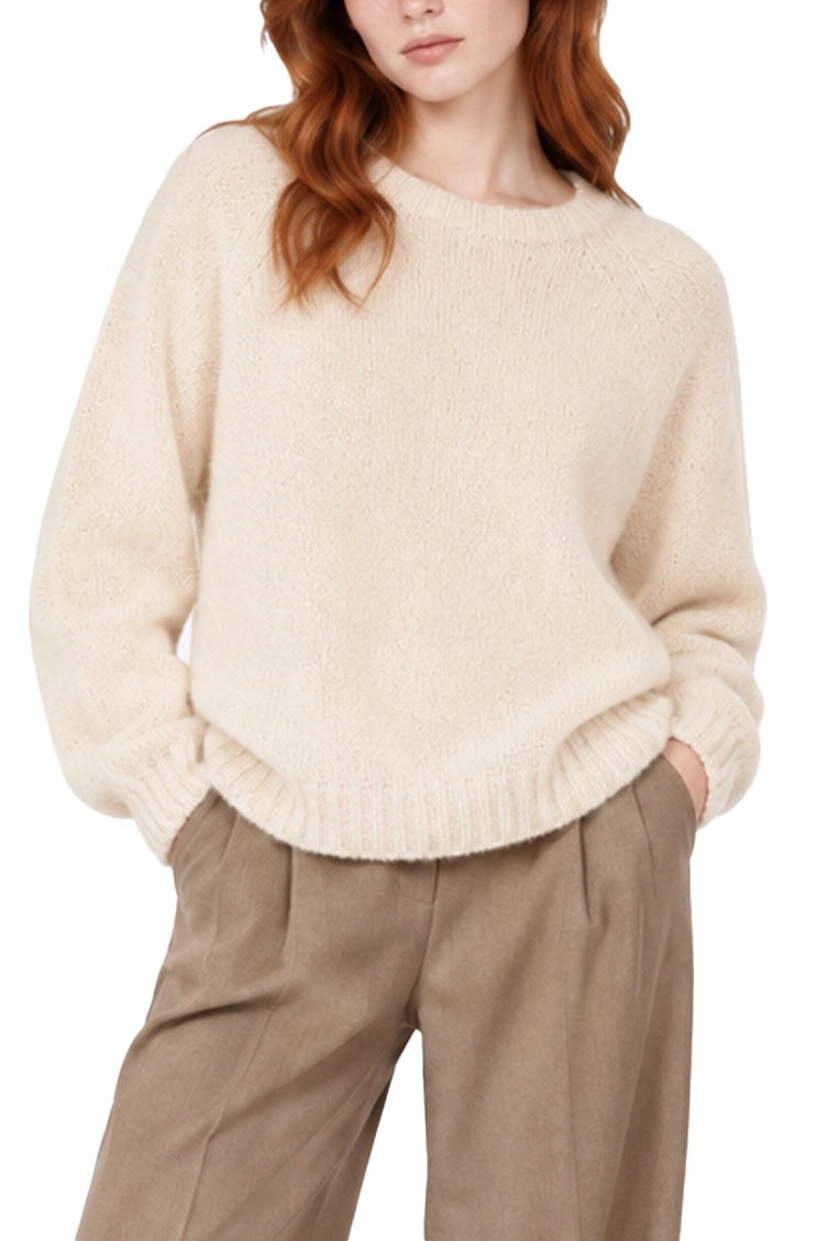 MAGLIA GIROCOLLO IN MISTO ALPACA E COTONE DONNA BEIGE
