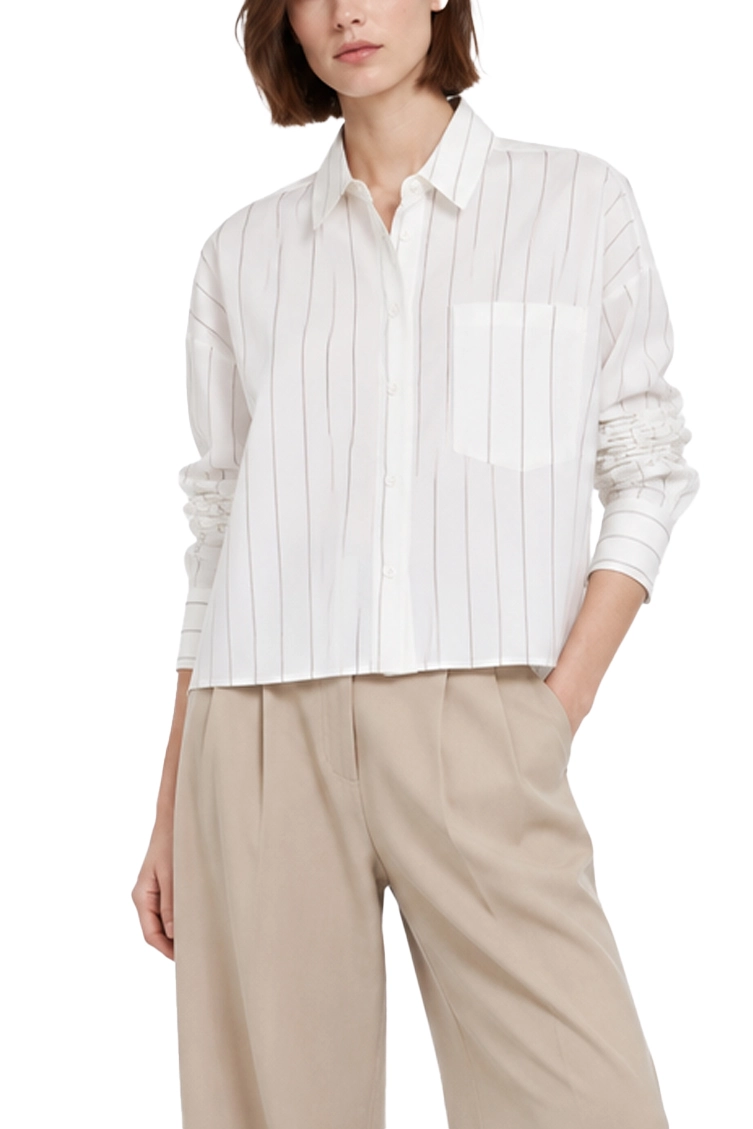 CAMICIA ASIMMETRICA CON INSERTO STAMPATO DONNA BIANCO