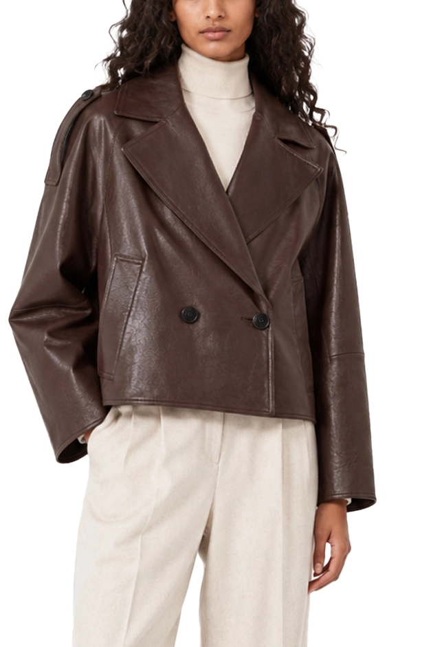 GIACCA IN PELLE  MODELLO CABAN BOXY DOPPIOPETTO IN NAPPA DONNA MARRONE
