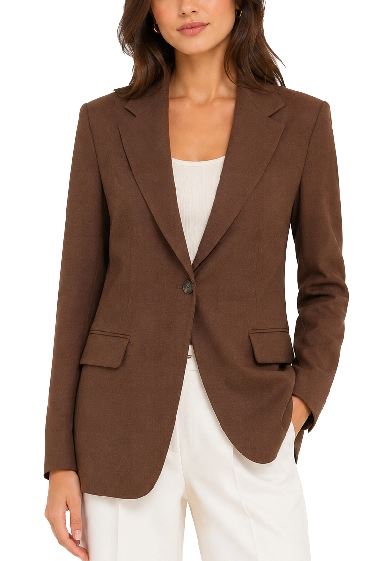 BLAZER MONOPETTO IN PURA LANA CON PINCES DONNA MARRONE
