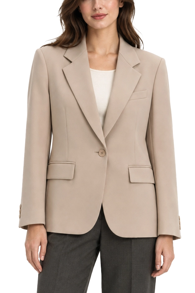BLAZER MONOPETTO IN PURA LANA NATURAL STRETCH DONNA BEIGE