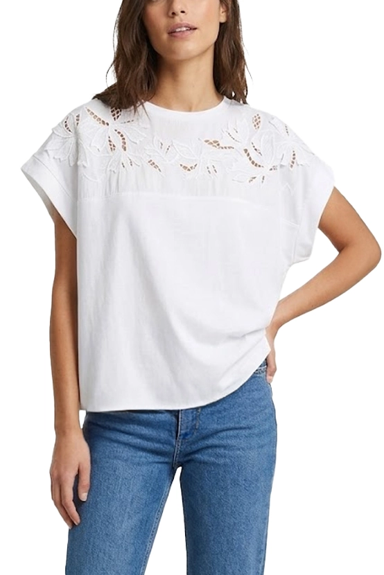 T-SHIRT MANICA CORTA CON INSERO RICAMATO DONNA BIANCO