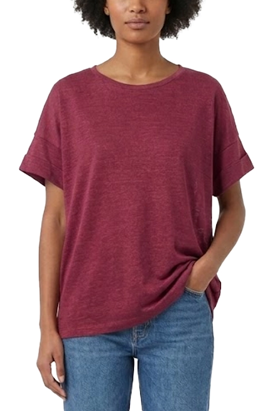 T-SHIRT MANICA CORTA IN LINO DONNA BORDEAUX