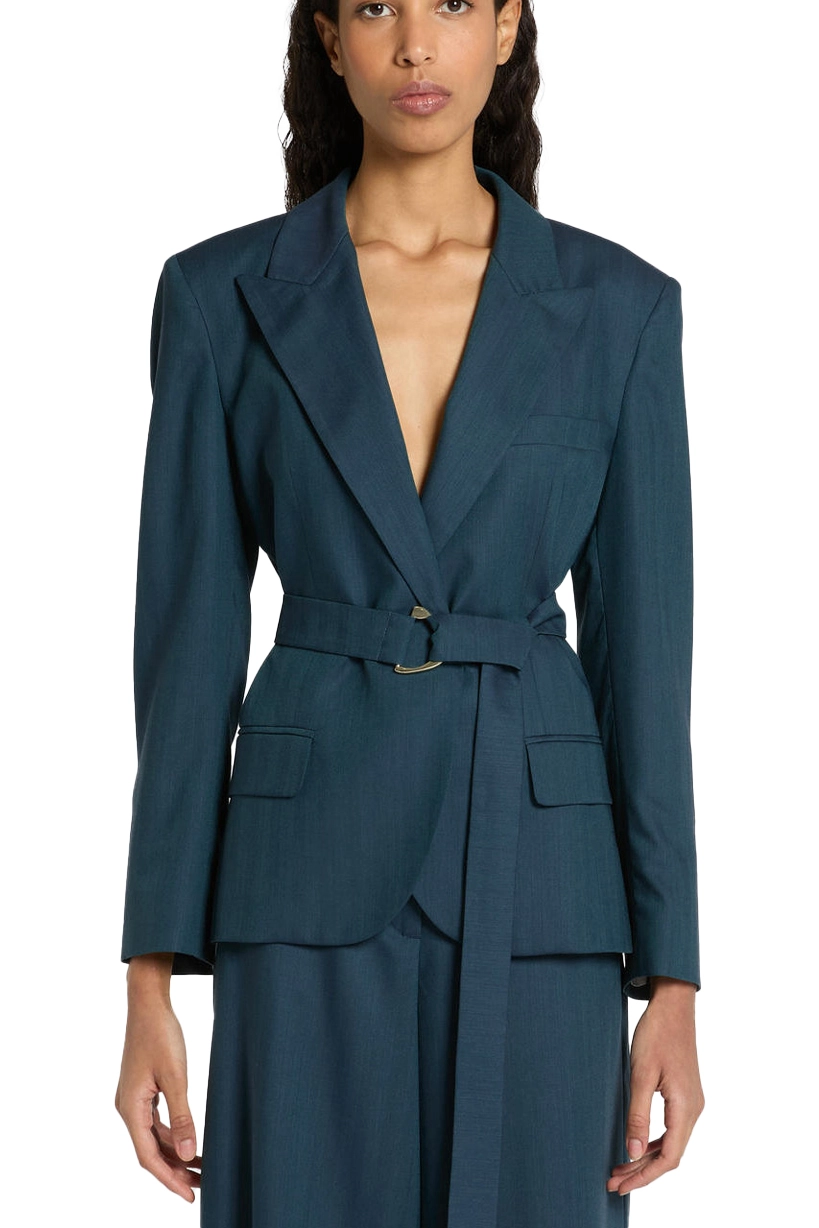 GIACCA CORTA IN MISTO LANA E VISCOSA CON CINTURA DONNA BLU