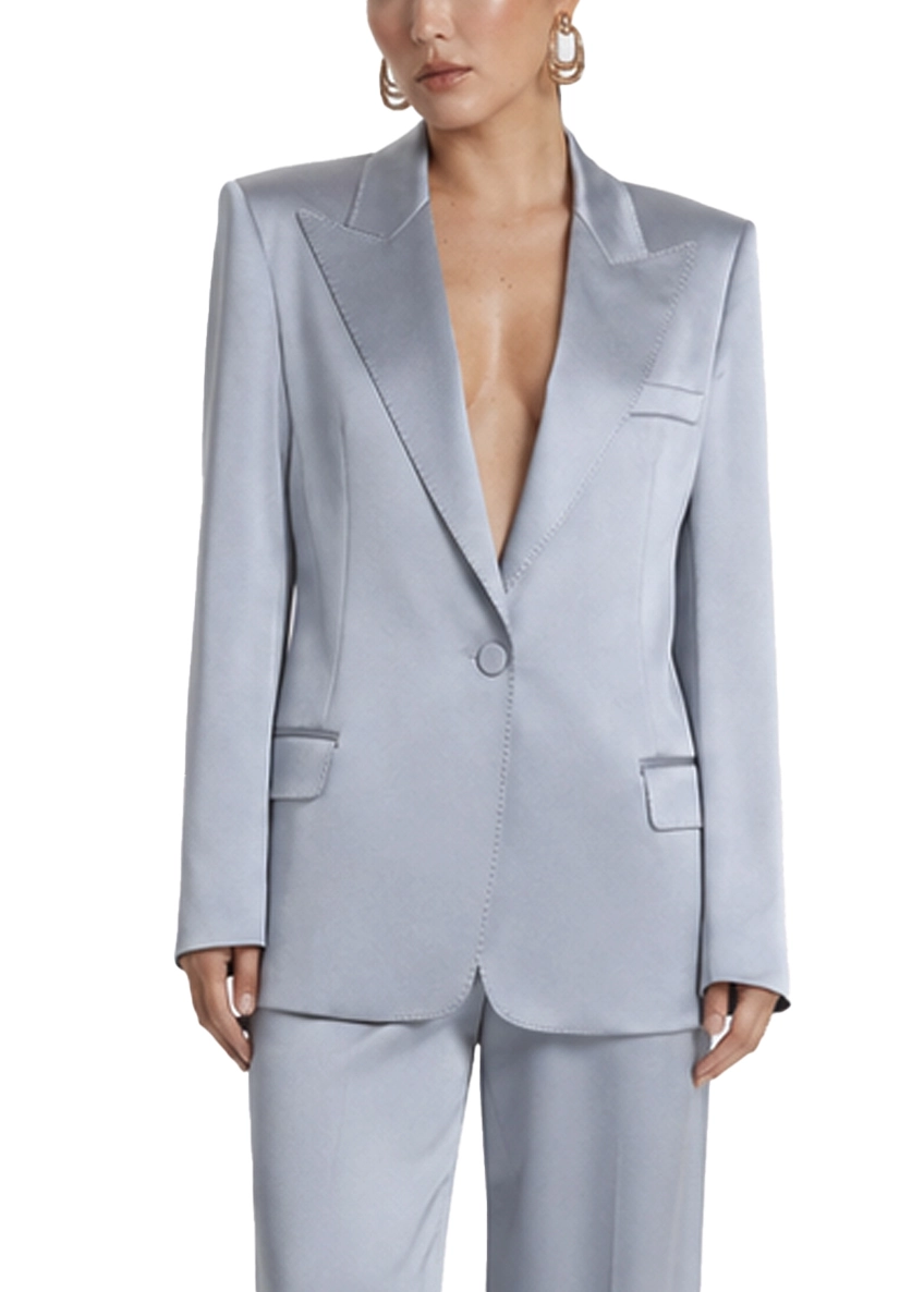 BLAZER MONOPETTO IN SATIN CON FODERA INTERNA DONNA AZZURRO