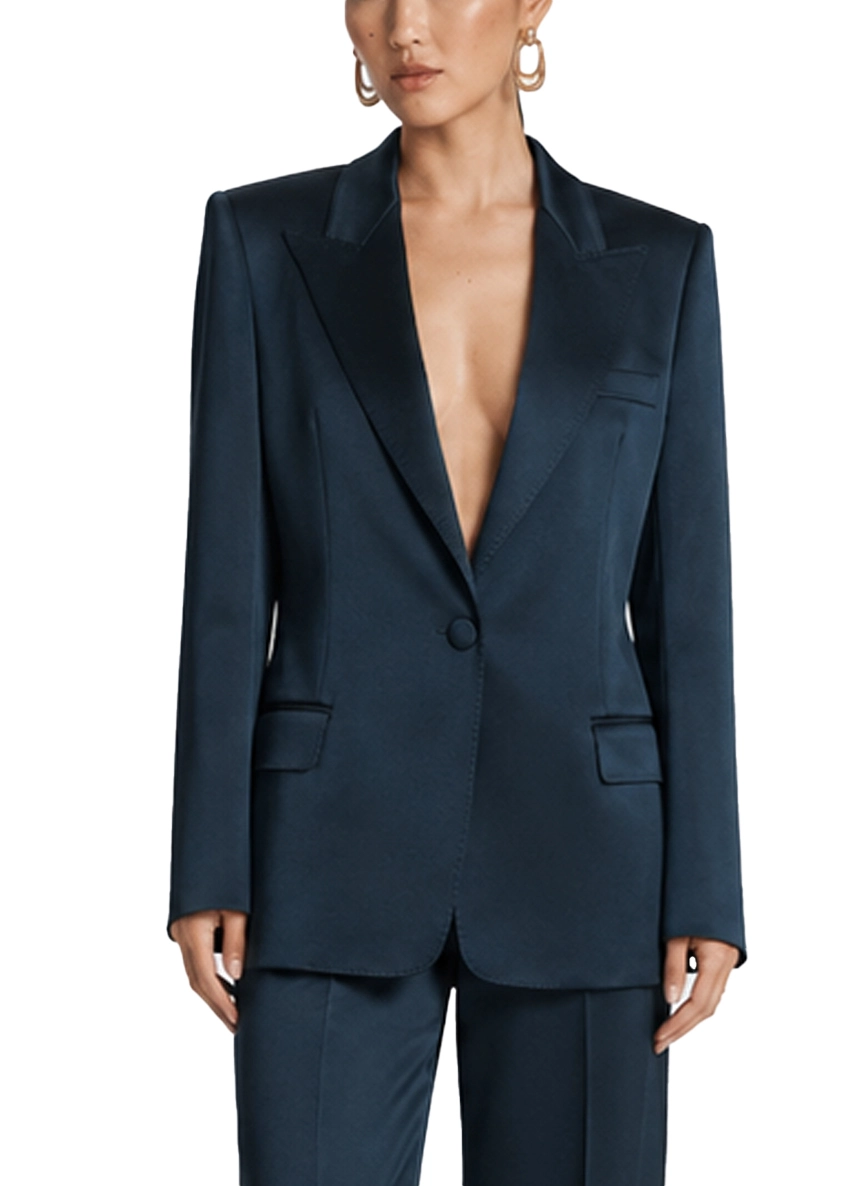 BLAZER MONOPETTO IN SATIN CON FODERA INTERNA DONNA BLU