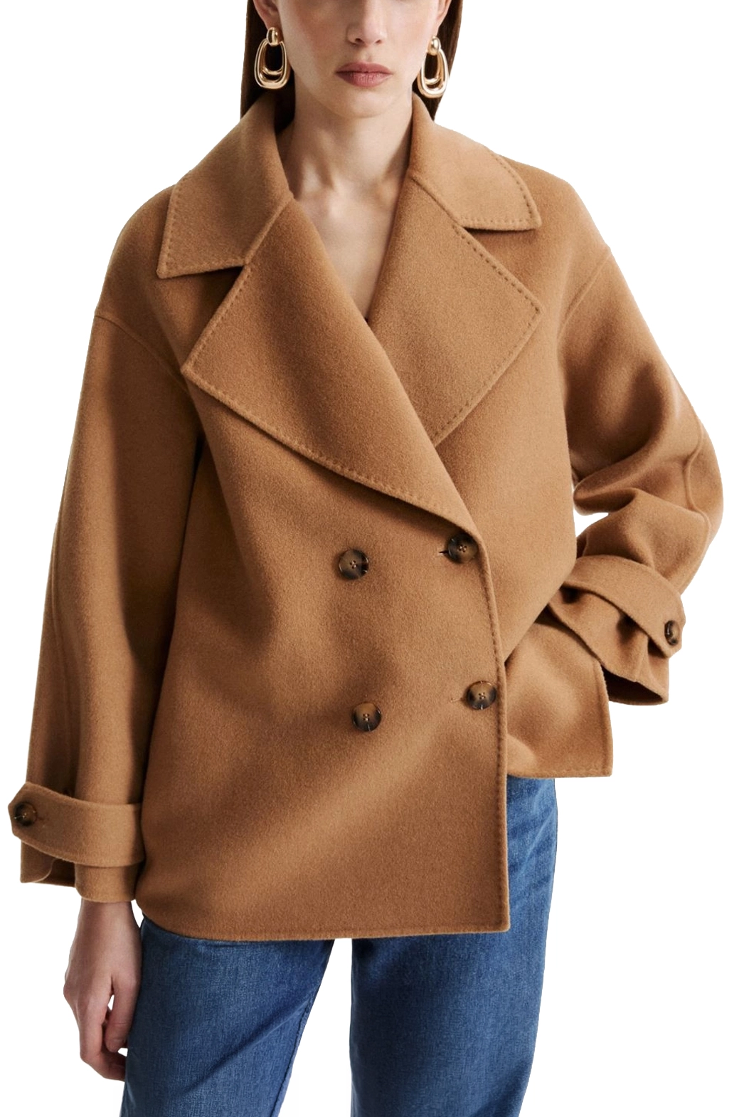 CAPPOTTO CORTO MODELLO BLOUSON IN MISTO LANA DONNA MARRONE CHIARO